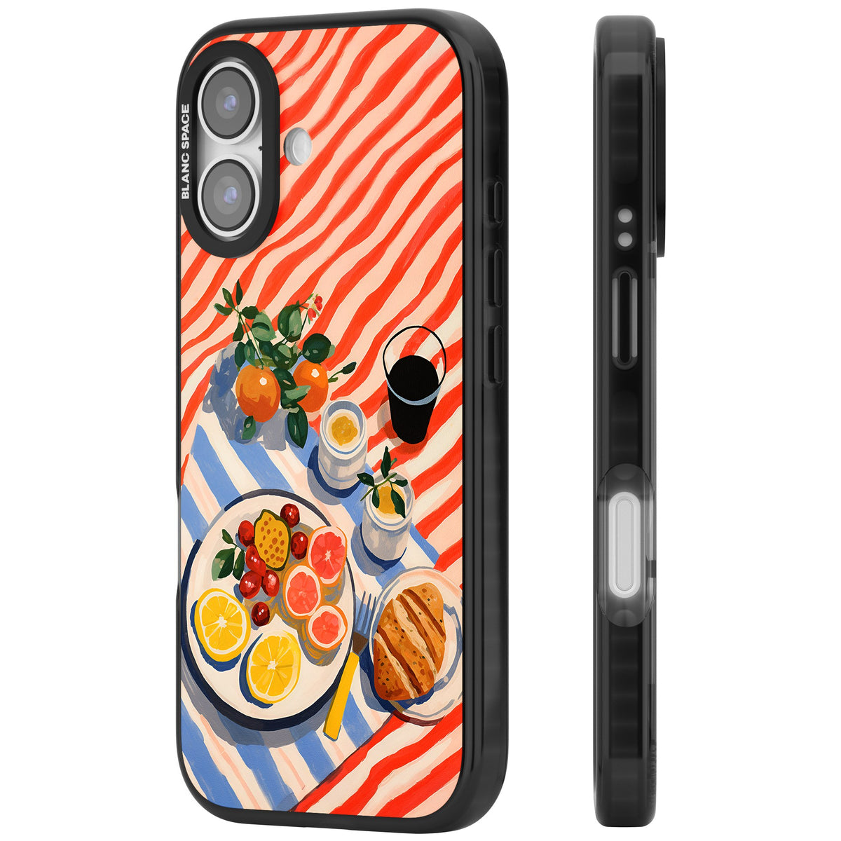Citrus Picnic iPhone 16 / iPhone 16 Plus / iPhone 17 Impact Black Phone Case side