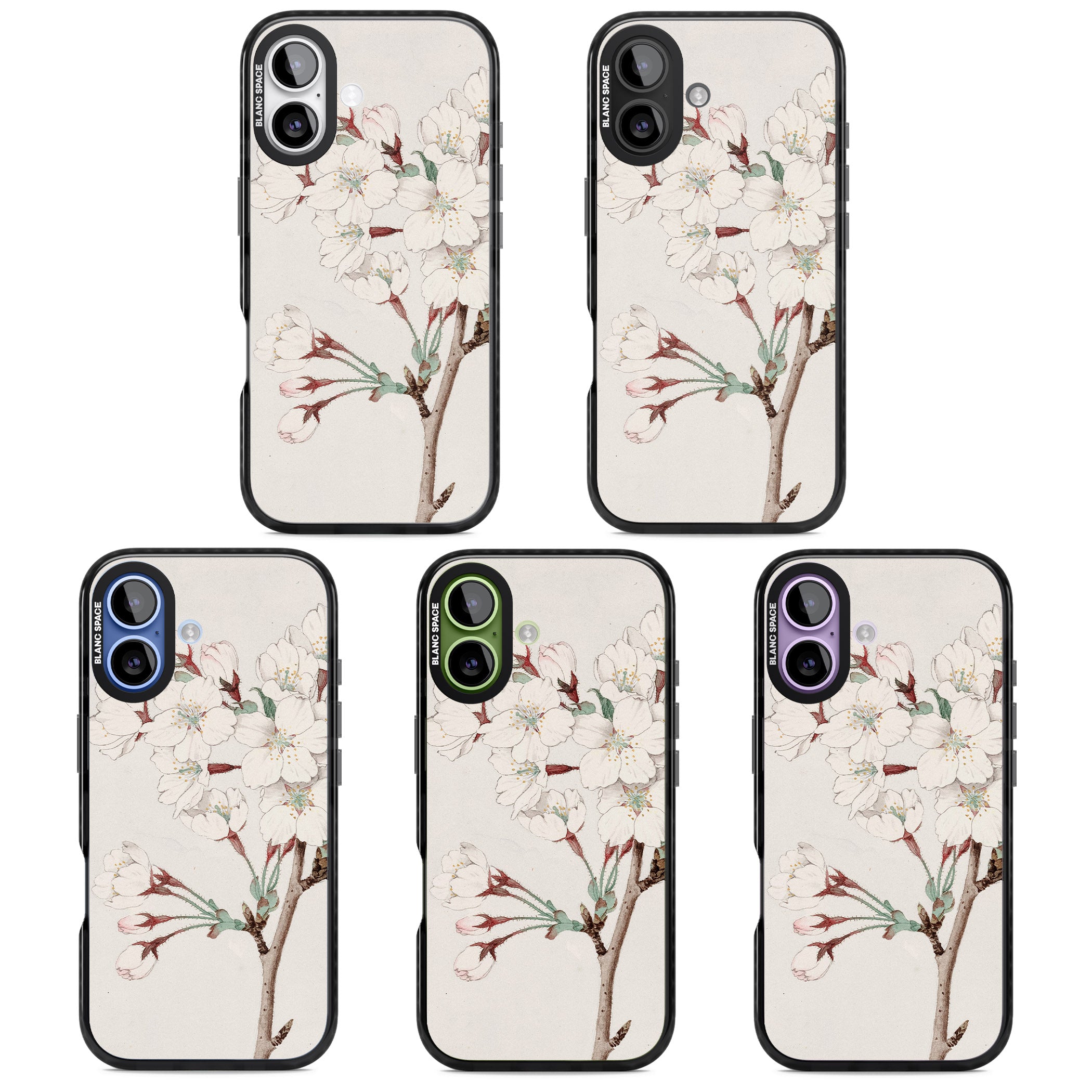 Vintage Japanese Illustrations Cherry Blossoms iPhone 17 Impact Black Phone Case APT Impact Protection