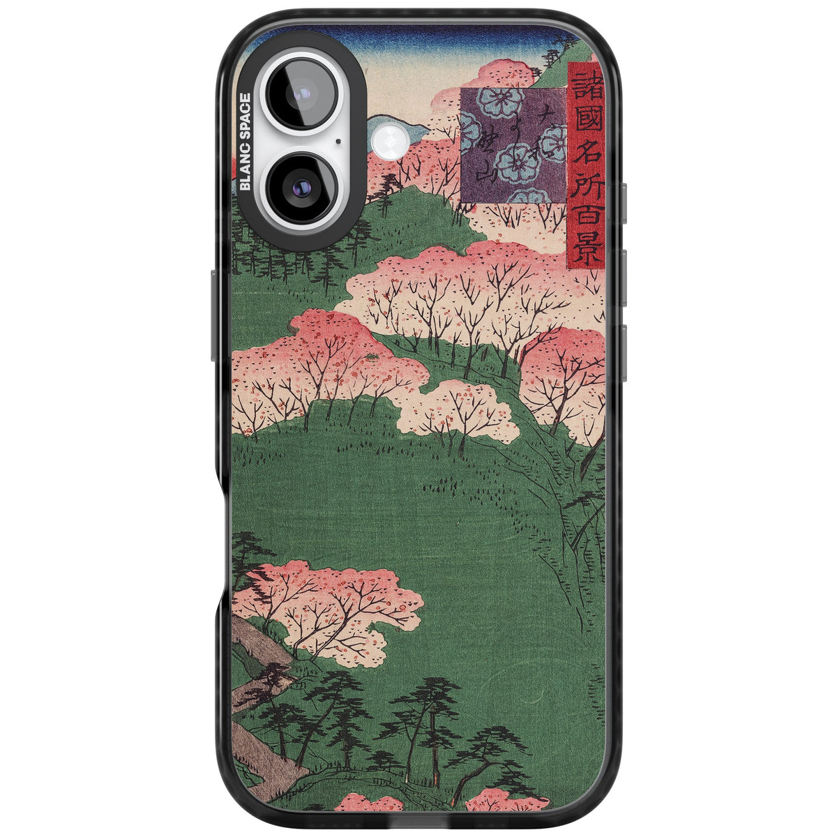 Japanese Cherry Blossom Forest iPhone 16 / iPhone 16 Plus / iPhone 17 Impact Black Phone Case front