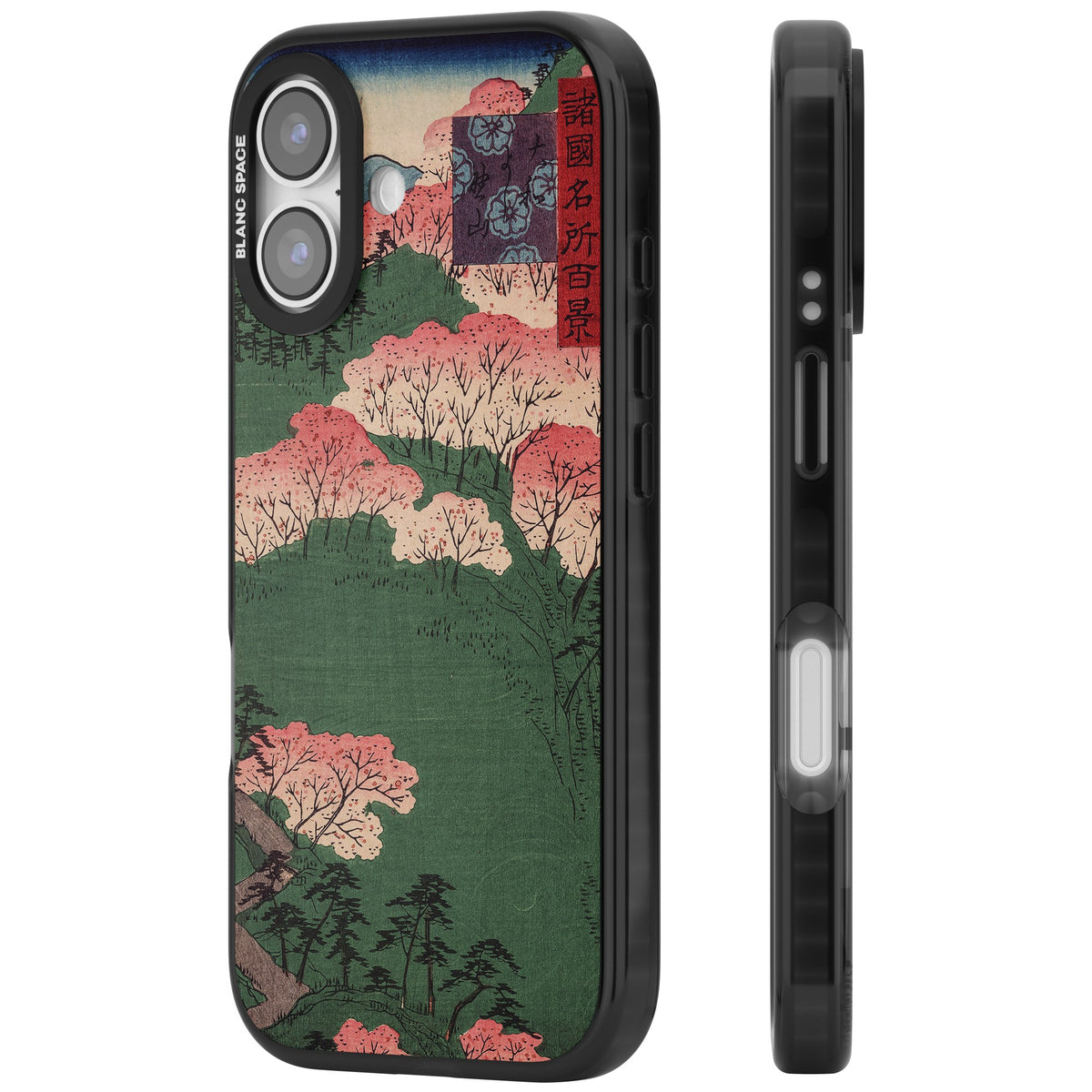 Japanese Cherry Blossom Forest iPhone 16 / iPhone 16 Plus / iPhone 17 Impact Black Phone Case side
