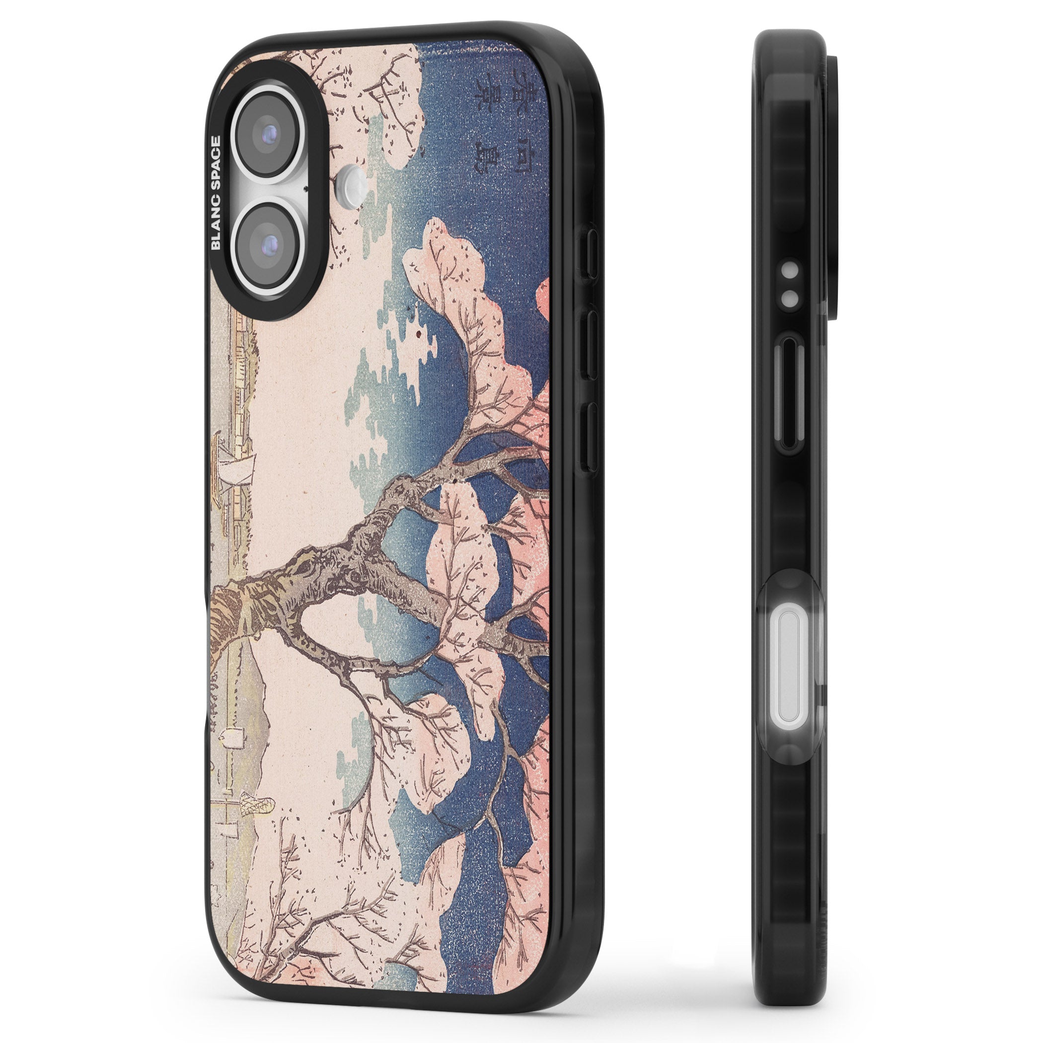Vintage Japanese Illustrations Cherry Tree iPhone 17 Impact Black Phone Case Side Profile
