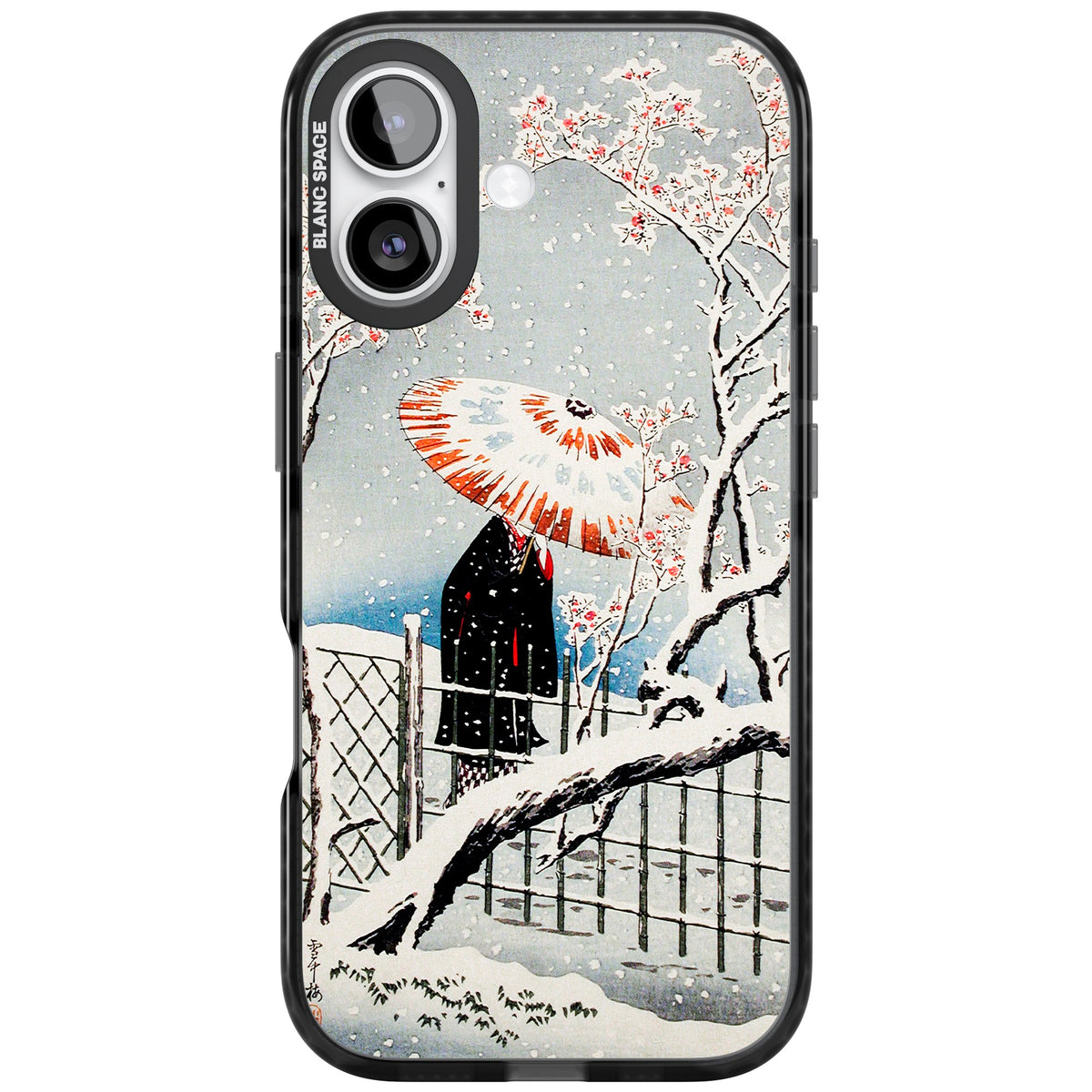 Plum Tree In Snow By Hiroaki Takahashi iPhone 16 / iPhone 16 Plus / iPhone 17 Impact Black Phone Case front