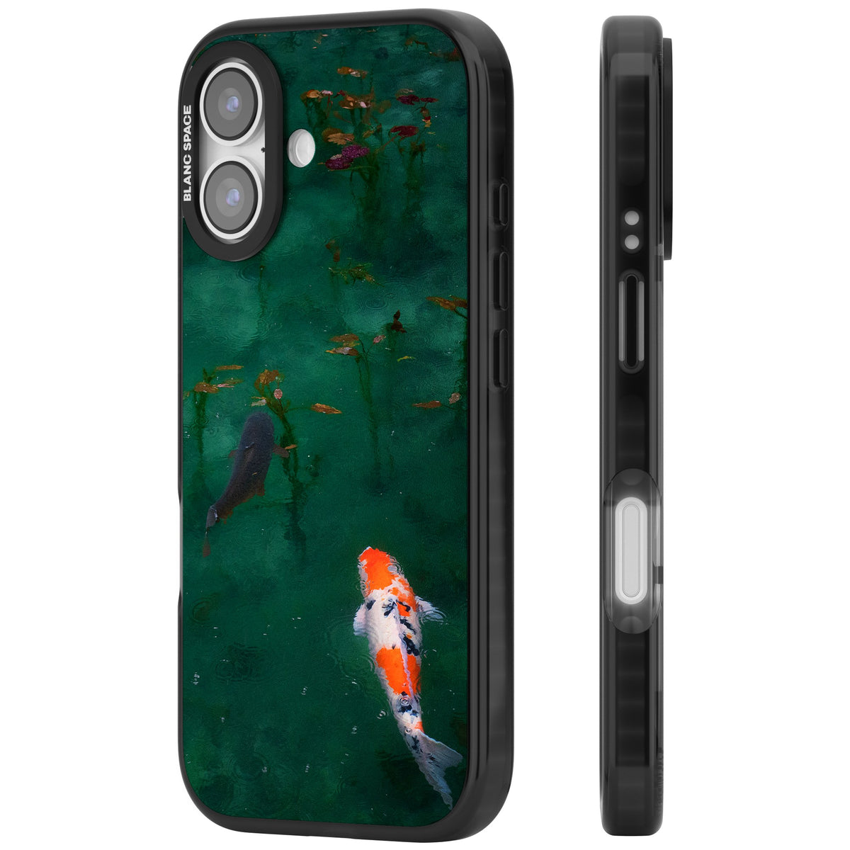 Koi Fish iPhone 16 / iPhone 16 Plus / iPhone 17 Impact Black Phone Case side