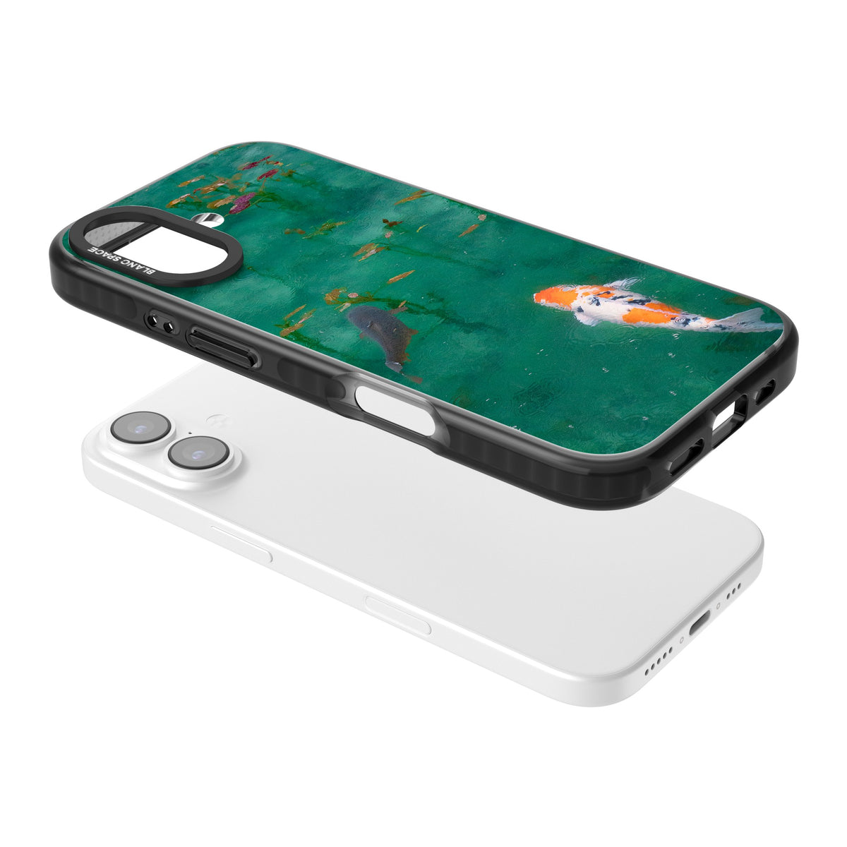 Koi Fish iPhone 16 / iPhone 16 Plus / iPhone 17 Impact Black Phone Case angled