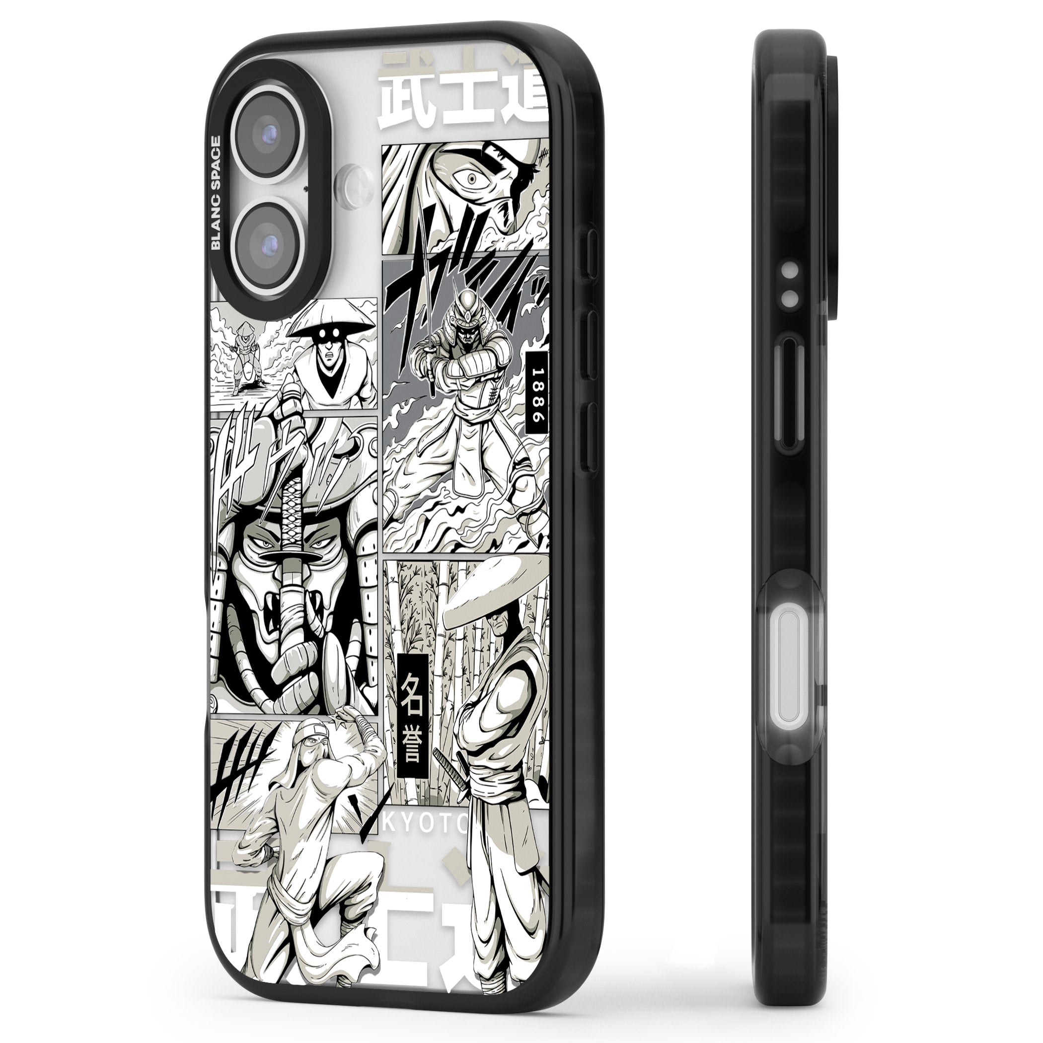 Greyscale Anime Comic iPhone 17 Impact Black Phone Case Side Profile