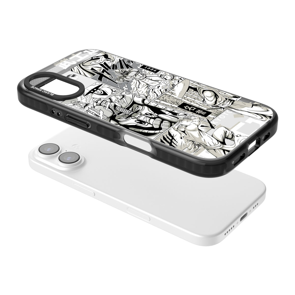 Kyoto Noir iPhone 16 / iPhone 16 Plus / iPhone 17 Impact Black Phone Case angled