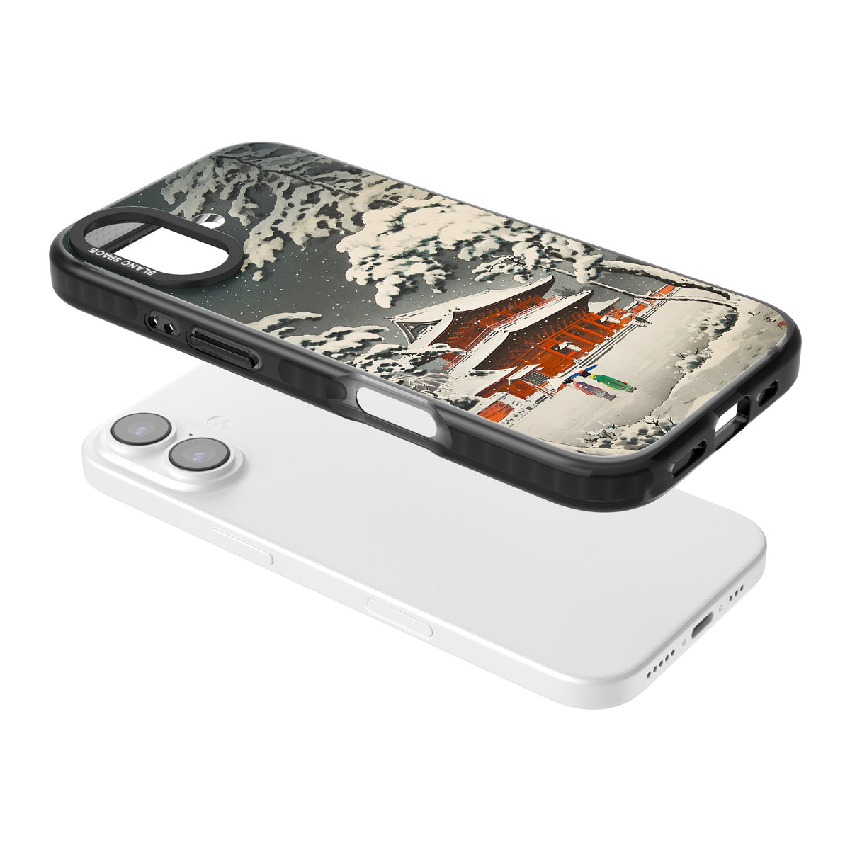 Snow at Shiha Park, Tokyo iPhone 16 / iPhone 16 Plus / iPhone 17 Impact Black Phone Case angled
