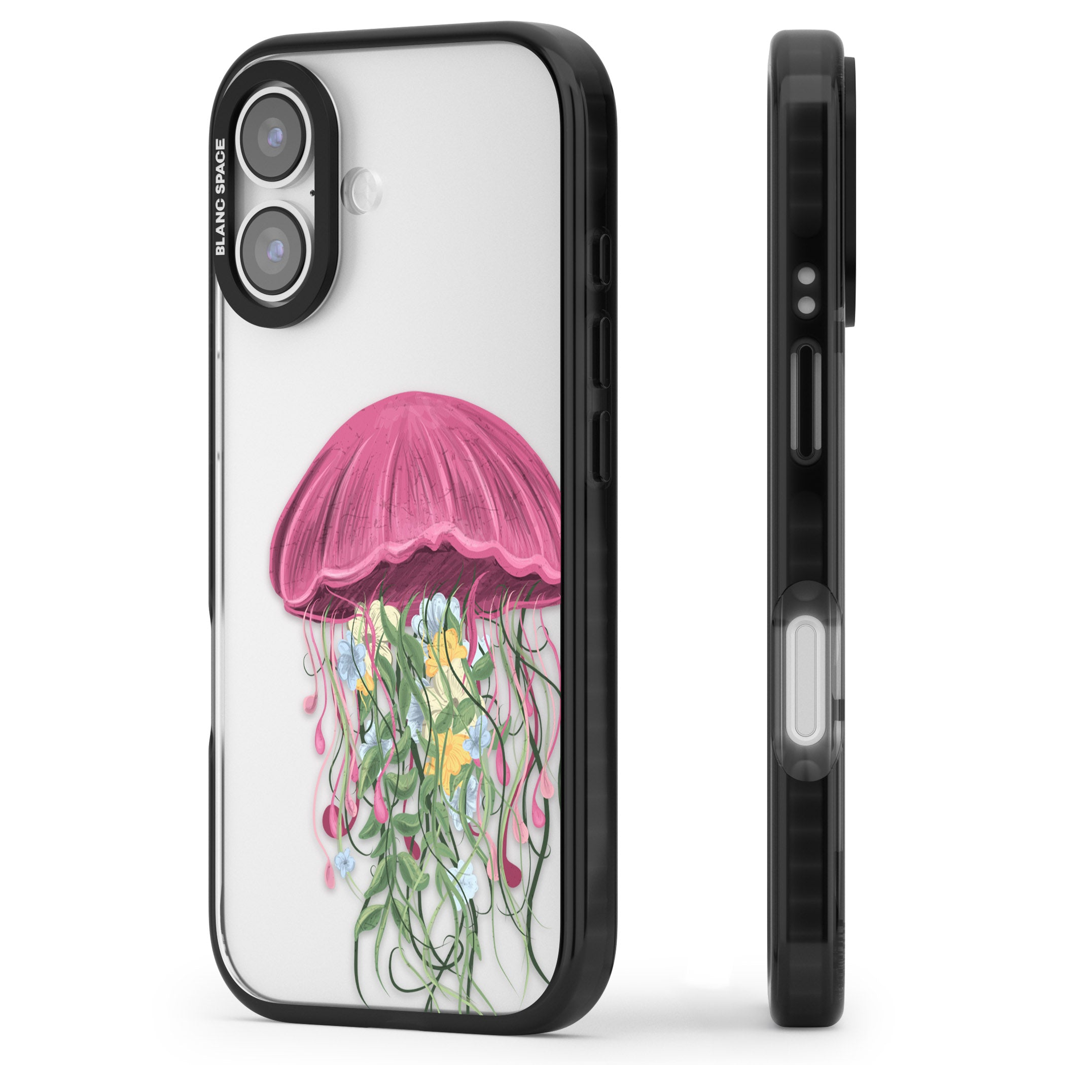 Botanical Jellyfish iPhone 17 Impact Black Phone Case Side Profile