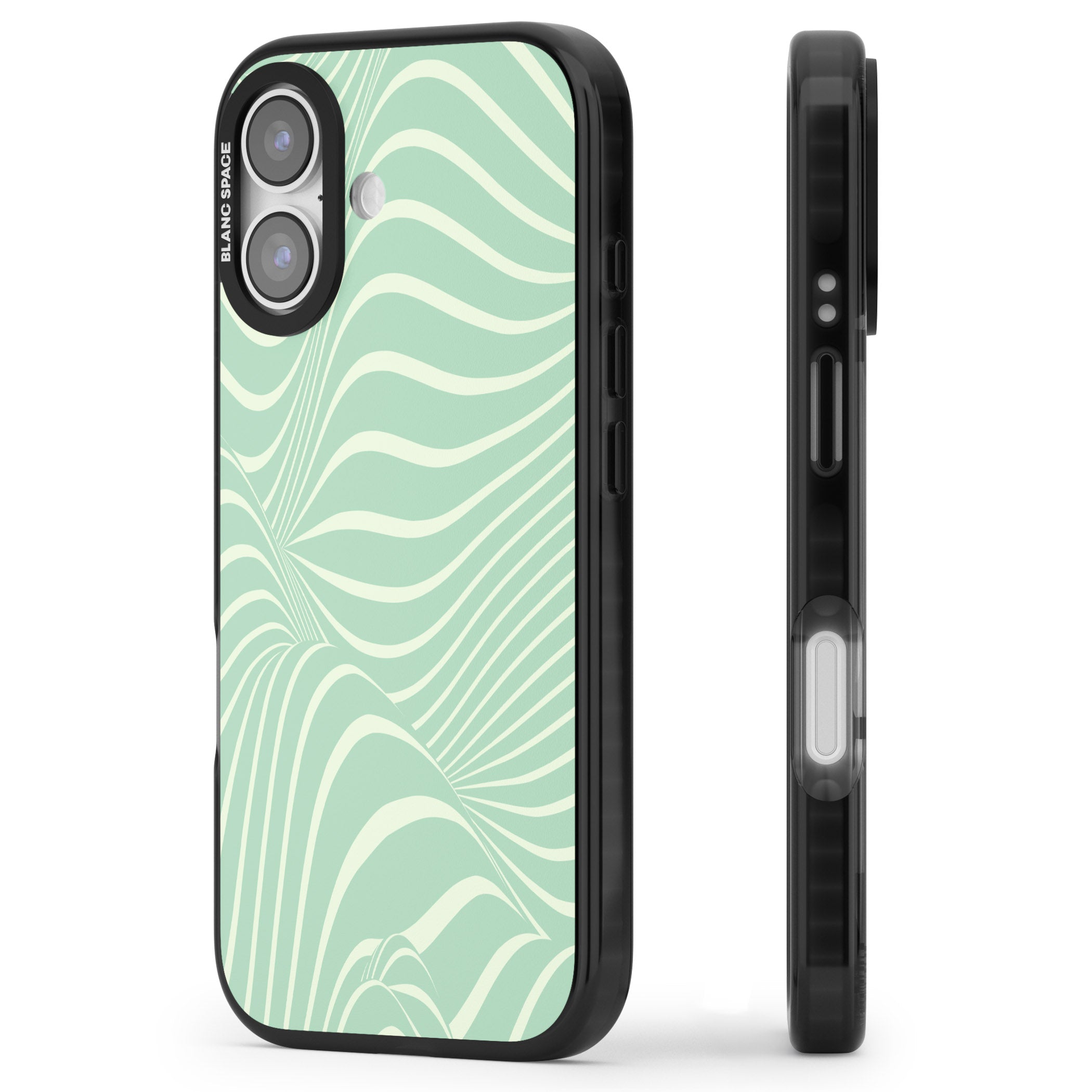 Mint Green Distorted Line iPhone 17 Impact Black Phone Case Side Profile