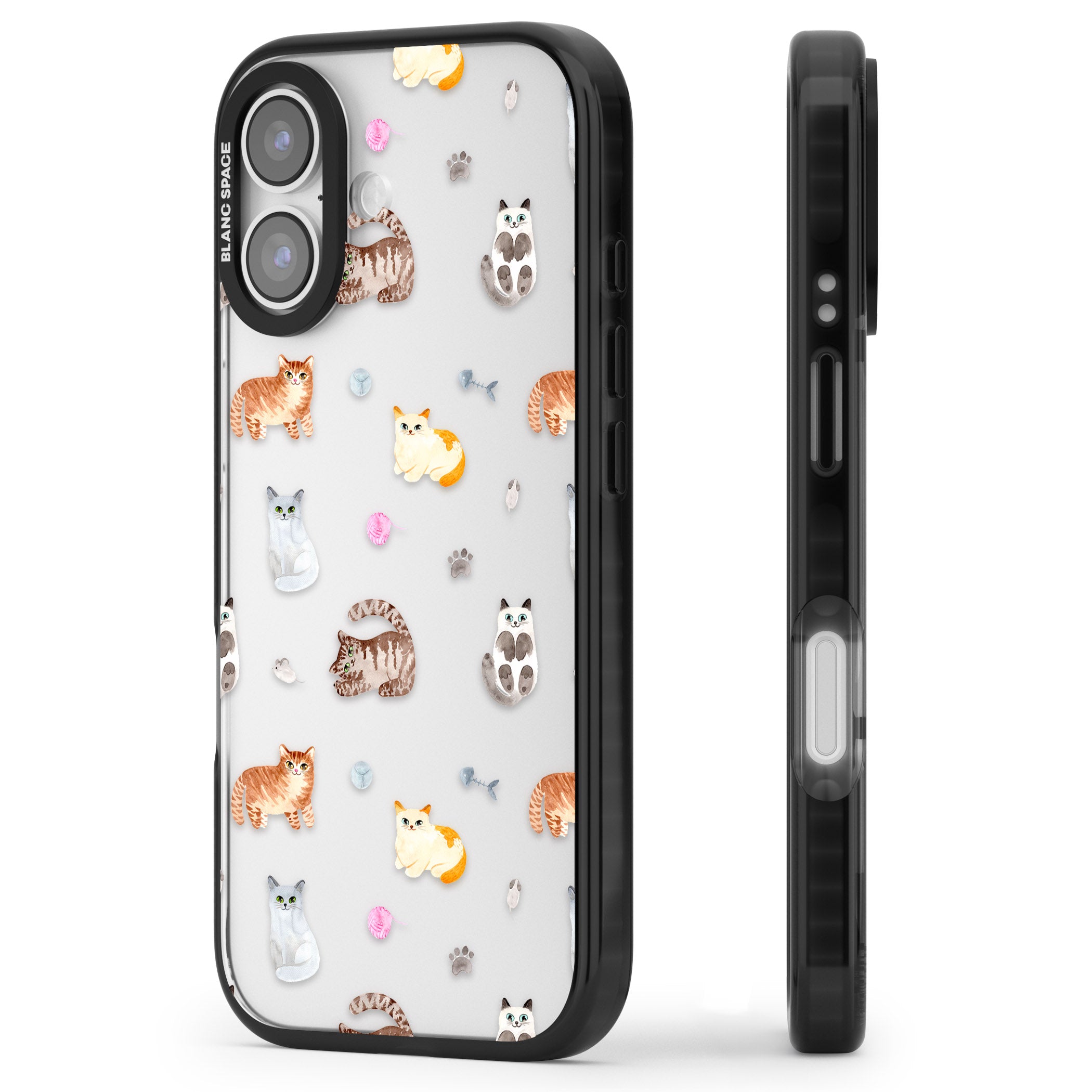 Playful Cats iPhone 17 Impact Black Phone Case Side Profile