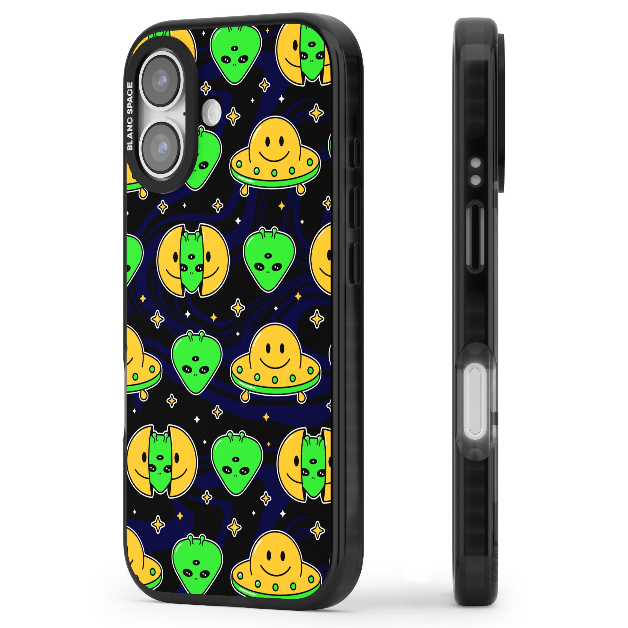 Alien Head Pattern iPhone 17 Impact Pro Black Phone Case Side Profile