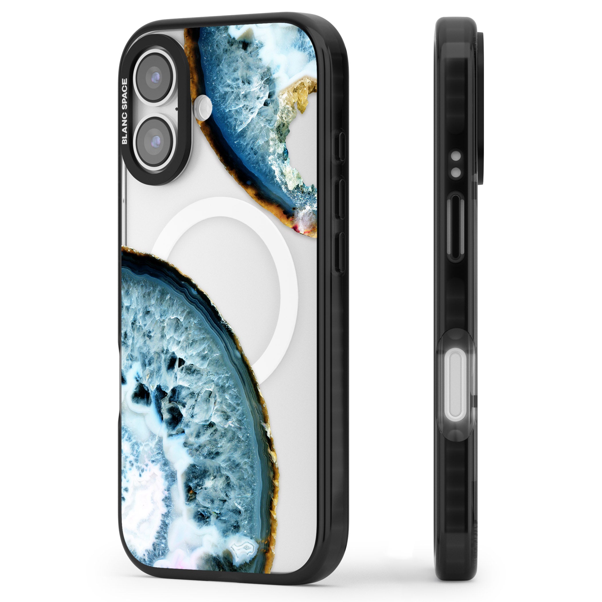 Blue Agate Slice iPhone 17 Impact Pro Black Phone Case Side Profile