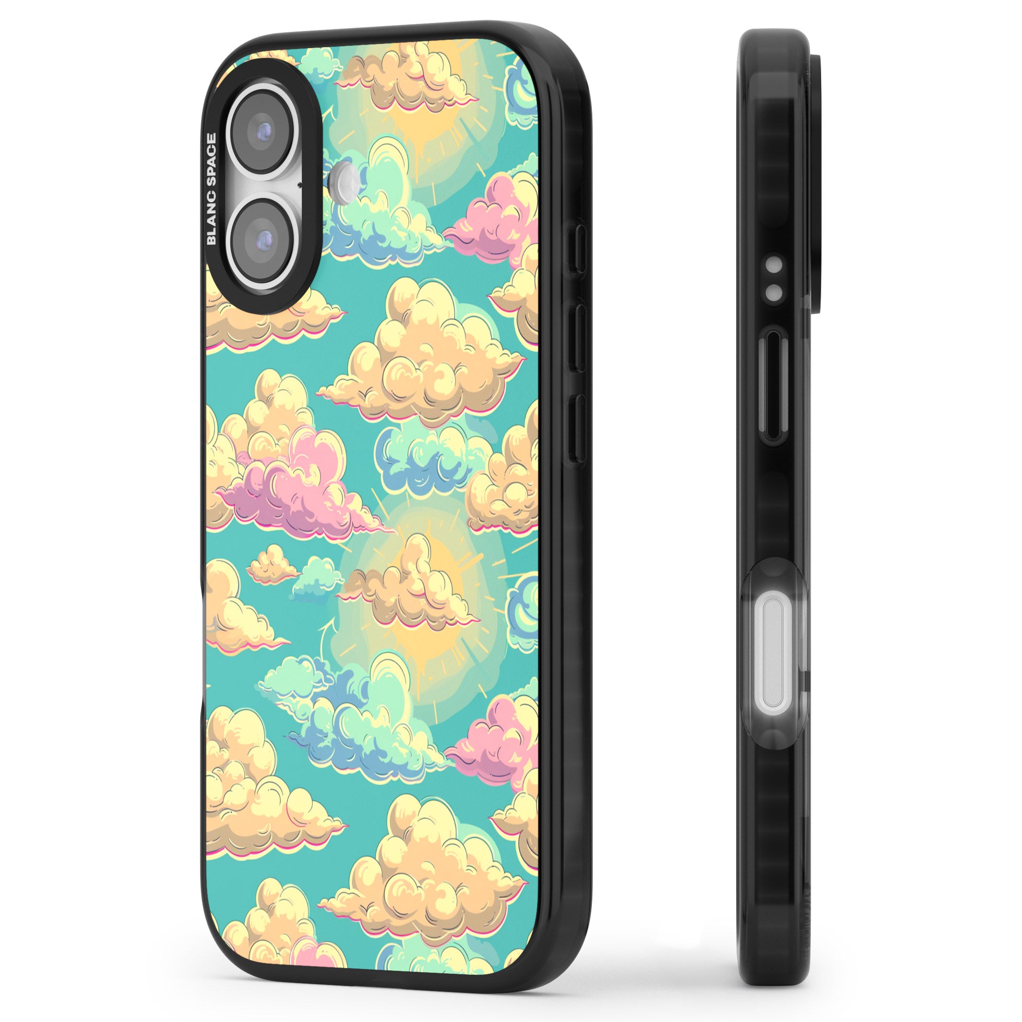 Pastel Clouds iPhone 17 Impact Pro Black Phone Case Side Profile
