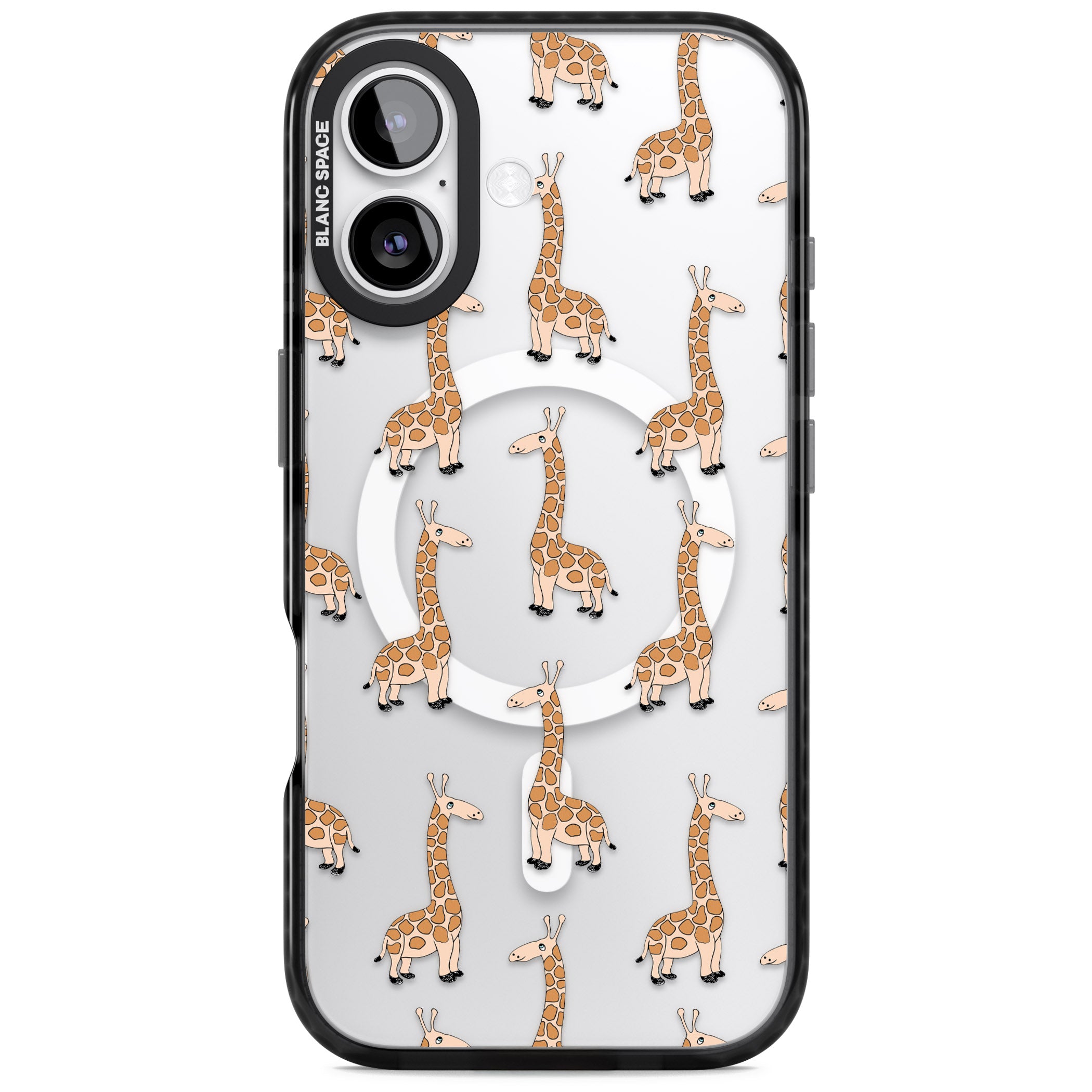 Cute Giraffe Pattern Clear iPhone 17 Impact Pro Black Phone Case