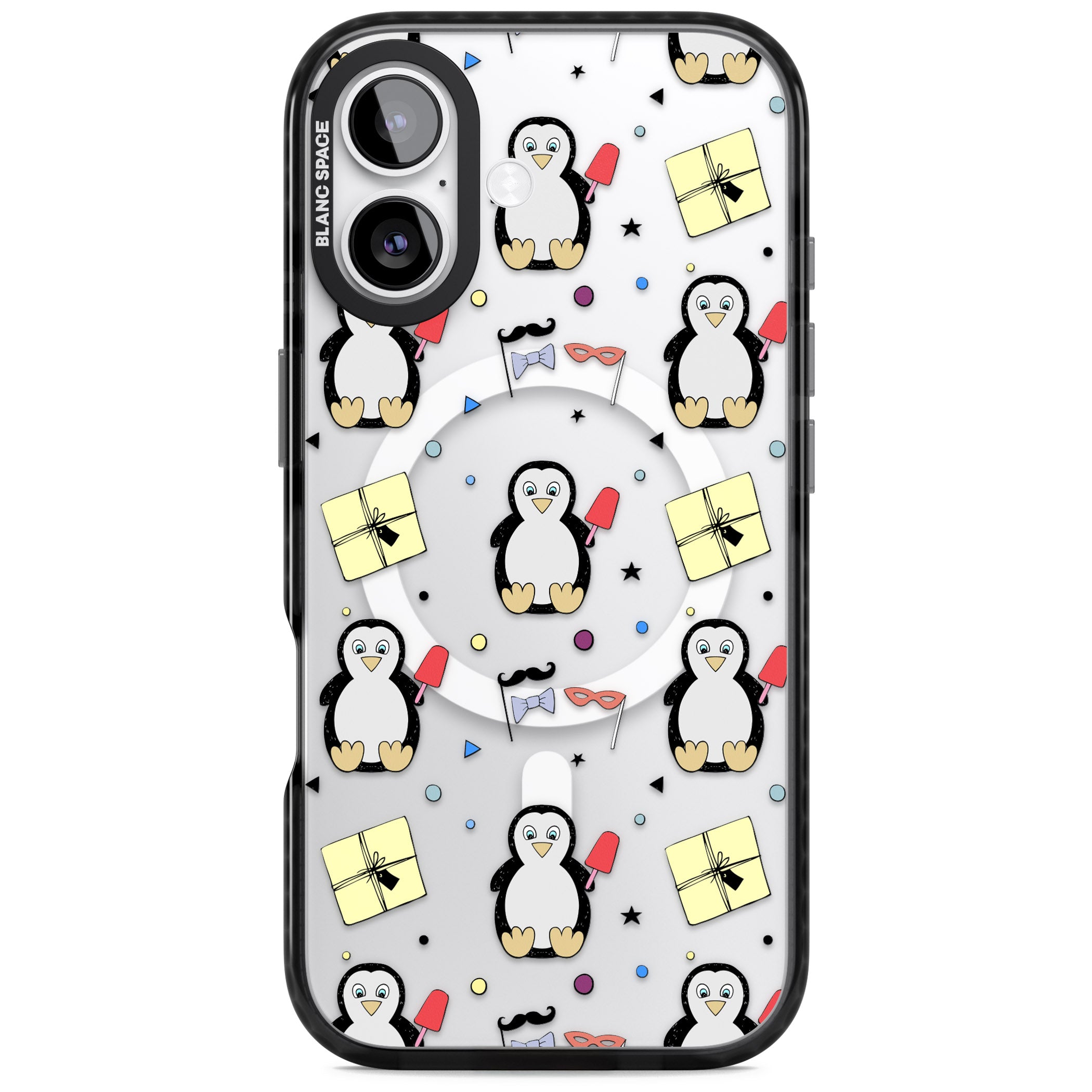 Cute Penguin Pattern Clear iPhone 17 Impact Pro Black Phone Case