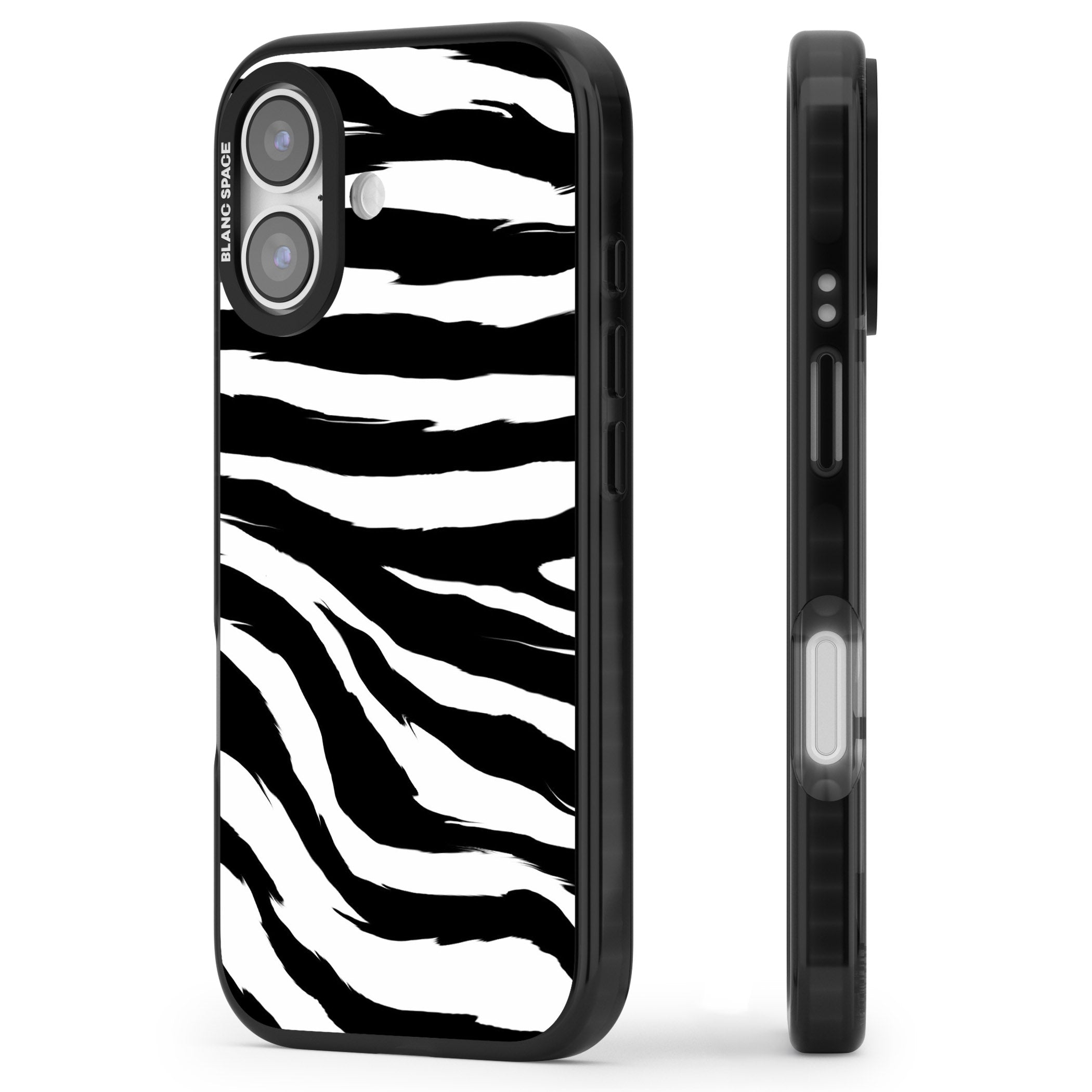 Black Zebra Print iPhone 17 Impact Pro Black Phone Case Side Profile