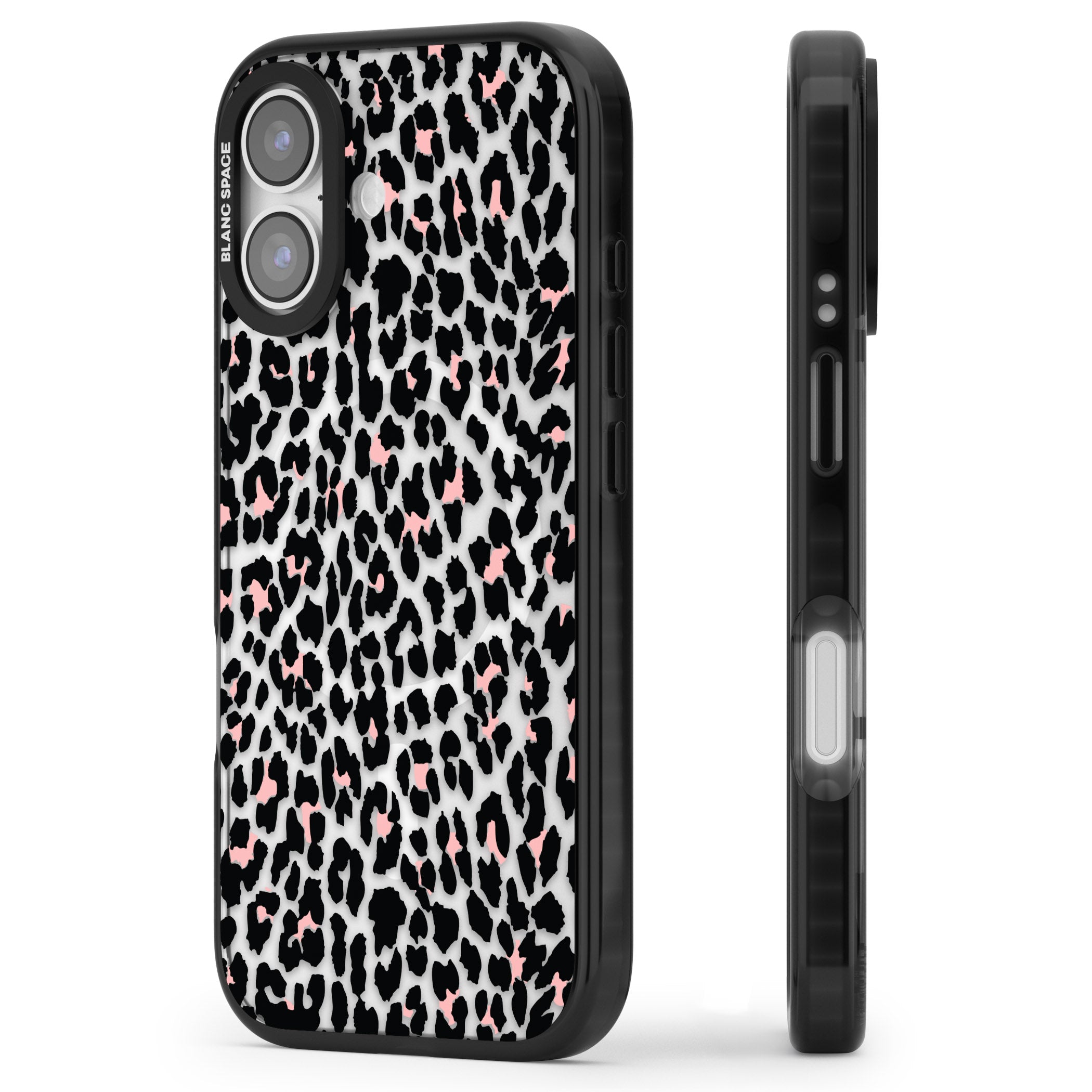 Pink Leopard Print iPhone 17 Impact Pro Black Phone Case Side Profile