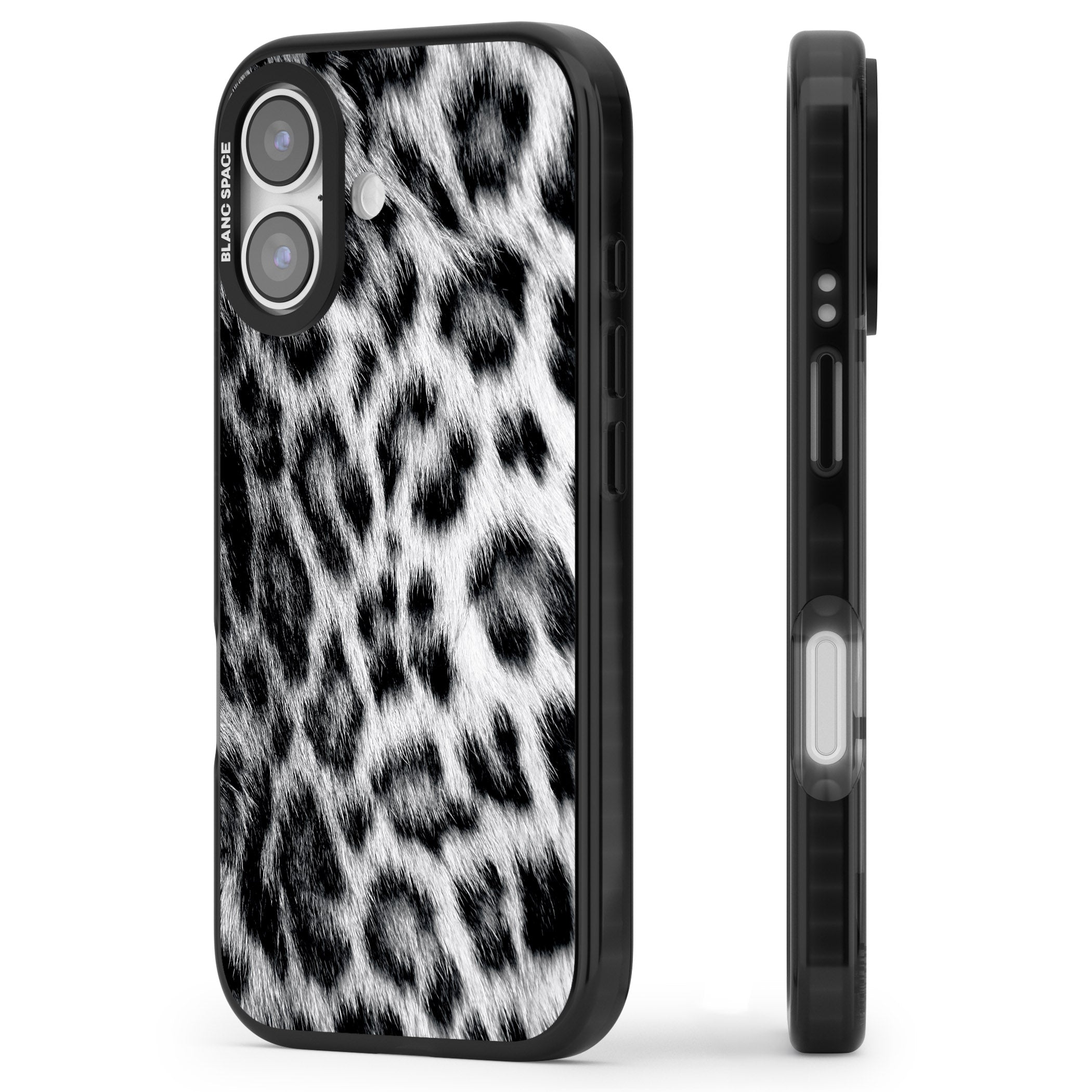 Animal Fur Pattern Snow Leopard iPhone 17 Impact Pro Black Phone Case Side Profile
