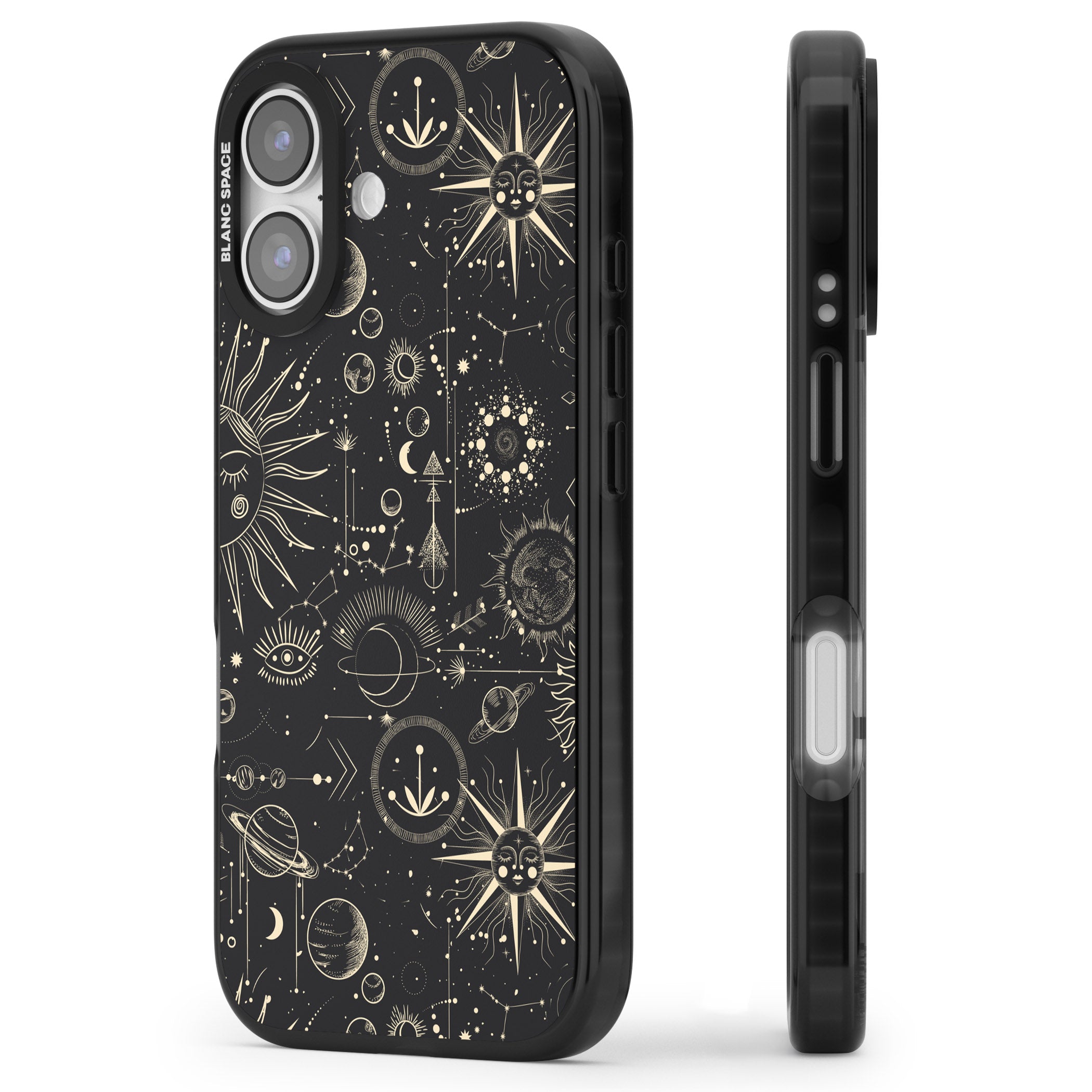 Cosmic Suns And Planets iPhone 17 Impact Pro Black Phone Case Side Profile