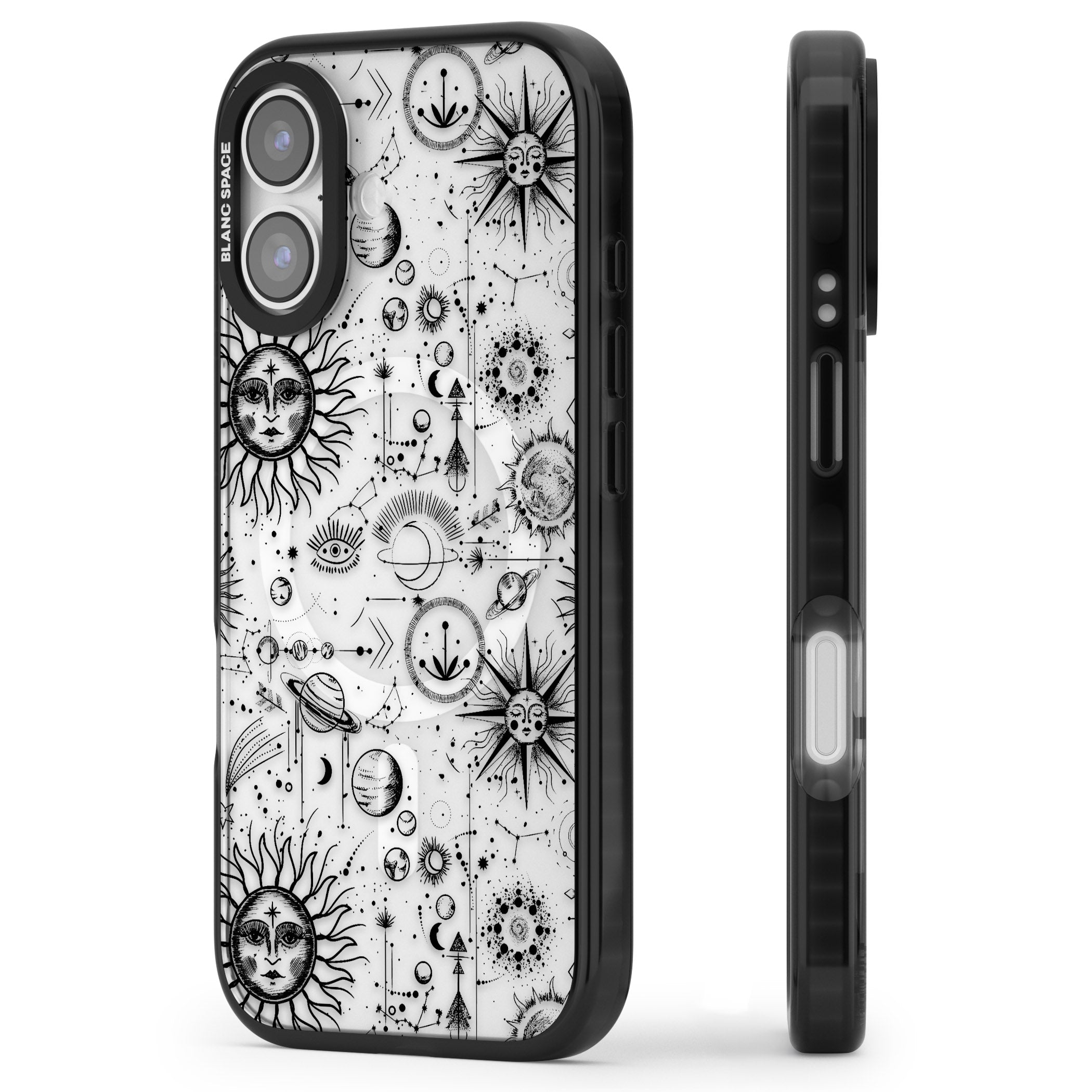 Cosmic Sun & Planets Zodiac iPhone 17 Impact Pro Black Phone Case Side Profile