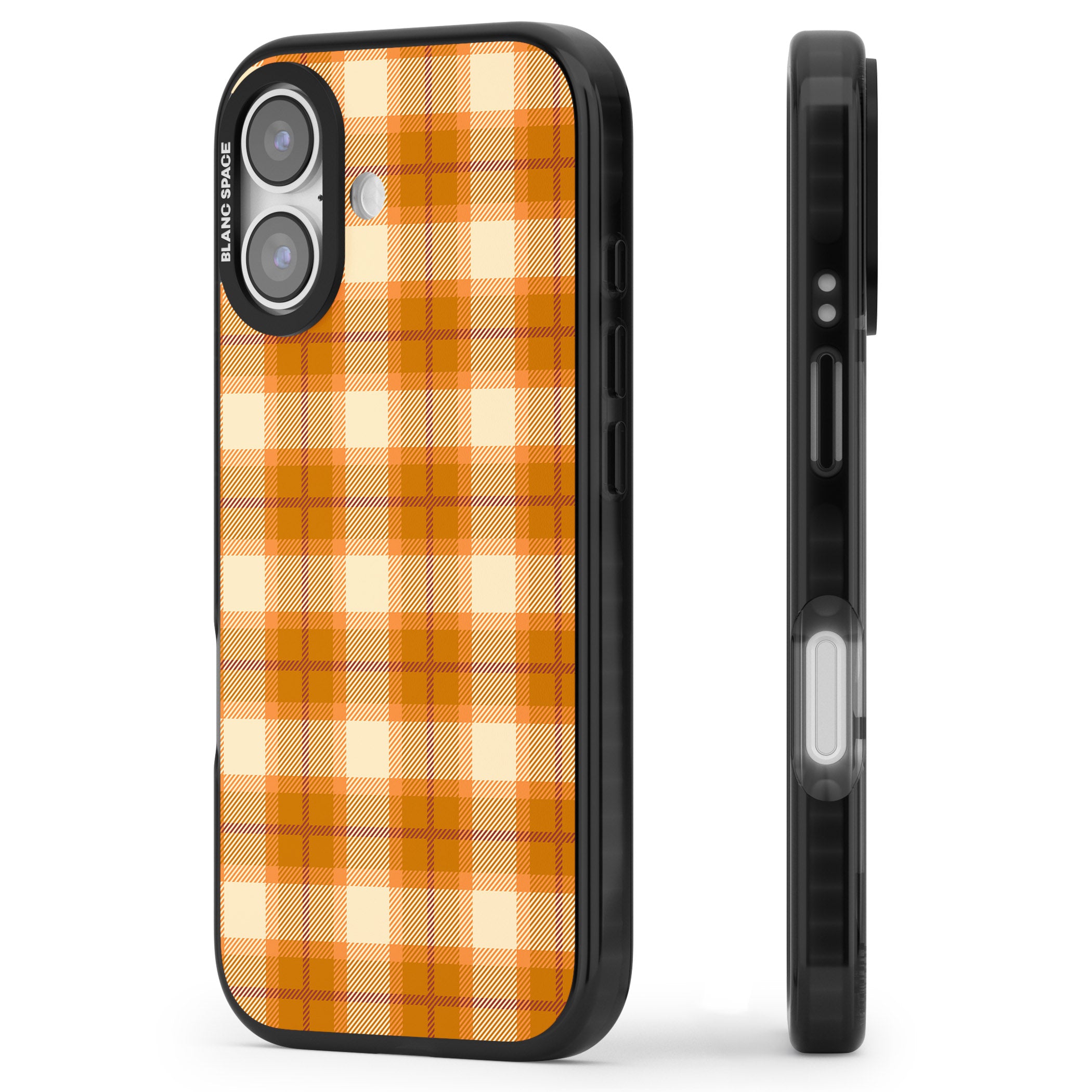 Pumpkin Plaid iPhone 17 Impact Pro Black Phone Case Side Profile