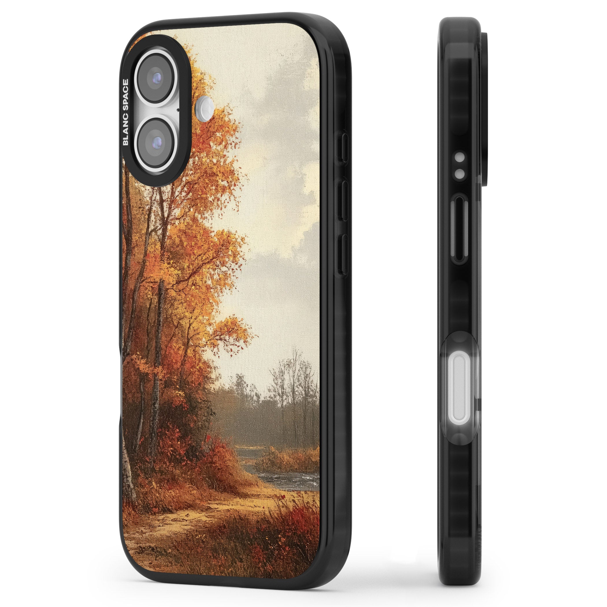 Vintage Autumn Oil Painting iPhone 17 Impact Pro Black Phone Case Side Profile