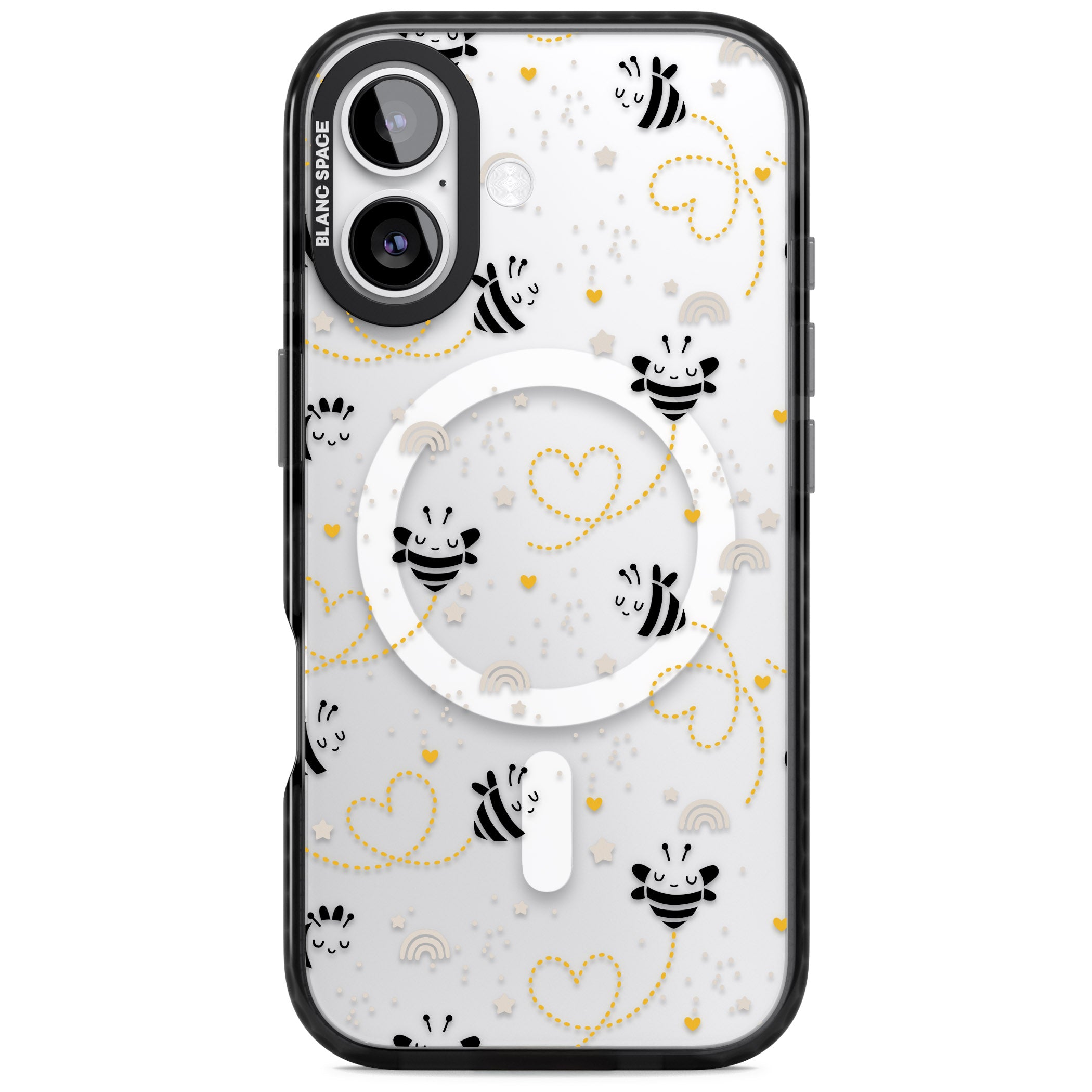 Bee Hearts Pattern iPhone 17 Impact Pro Black Phone Case