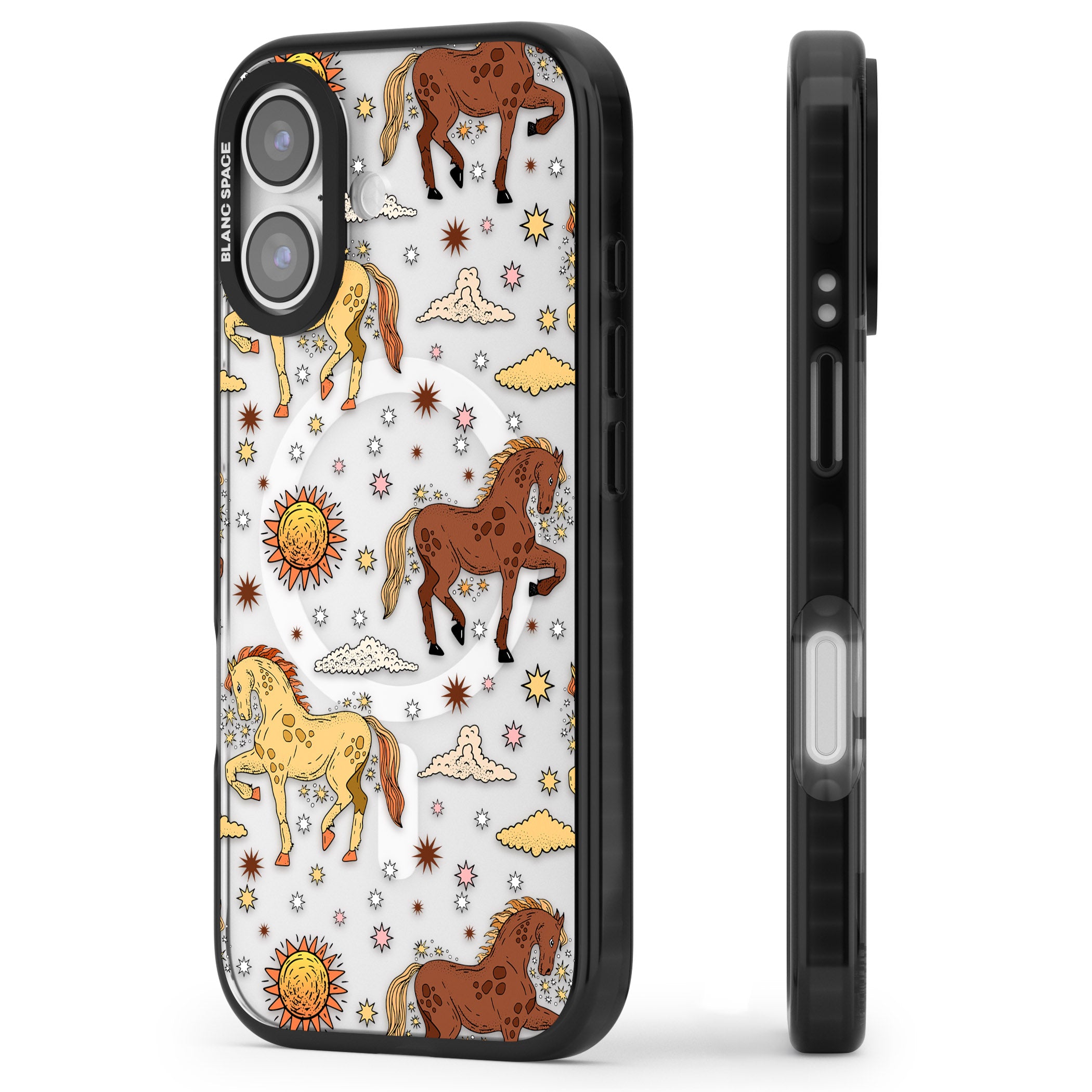 Boho Celestial Wild Horses iPhone 17 Impact Pro Black Phone Case Side Profile