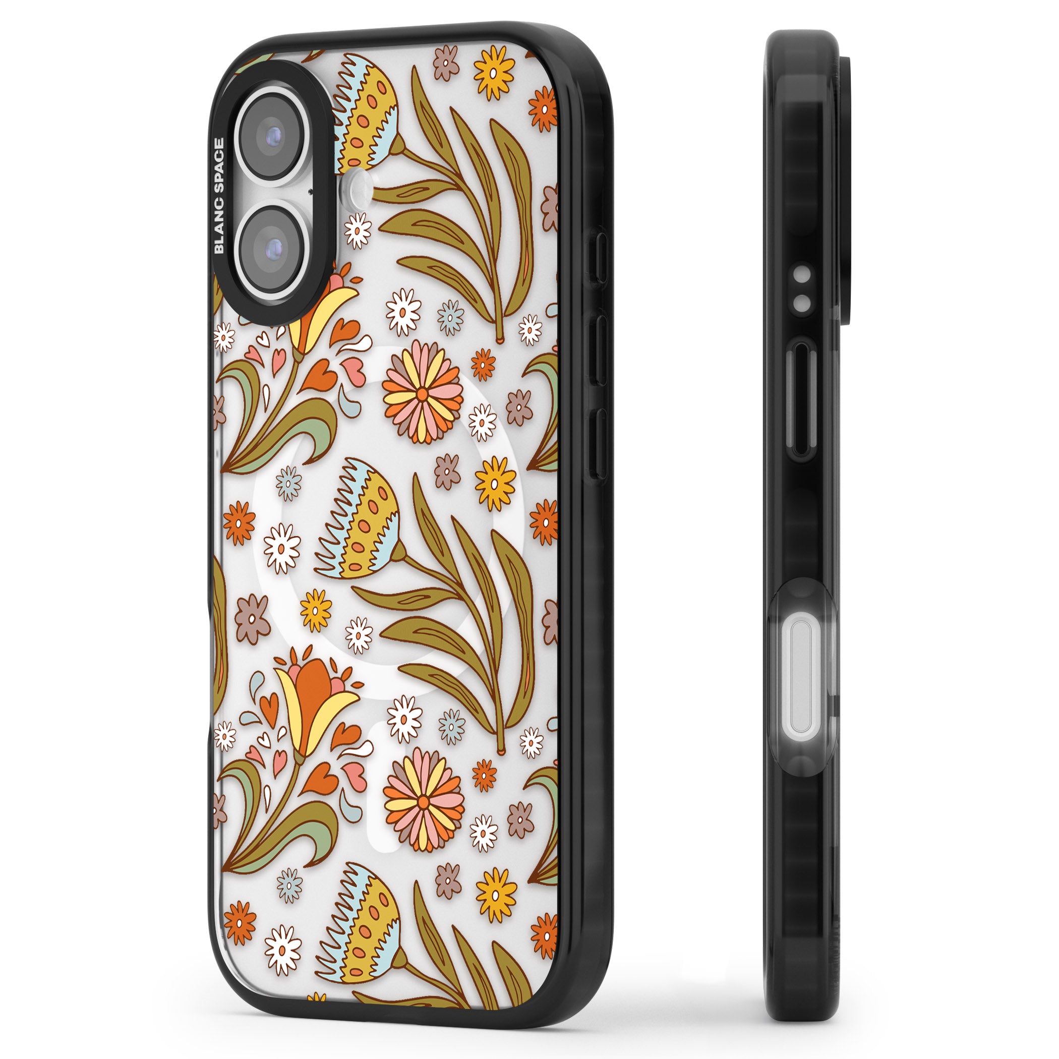 Boho Celestial Wildflower iPhone 17 Impact Pro Black Phone Case Side Profile