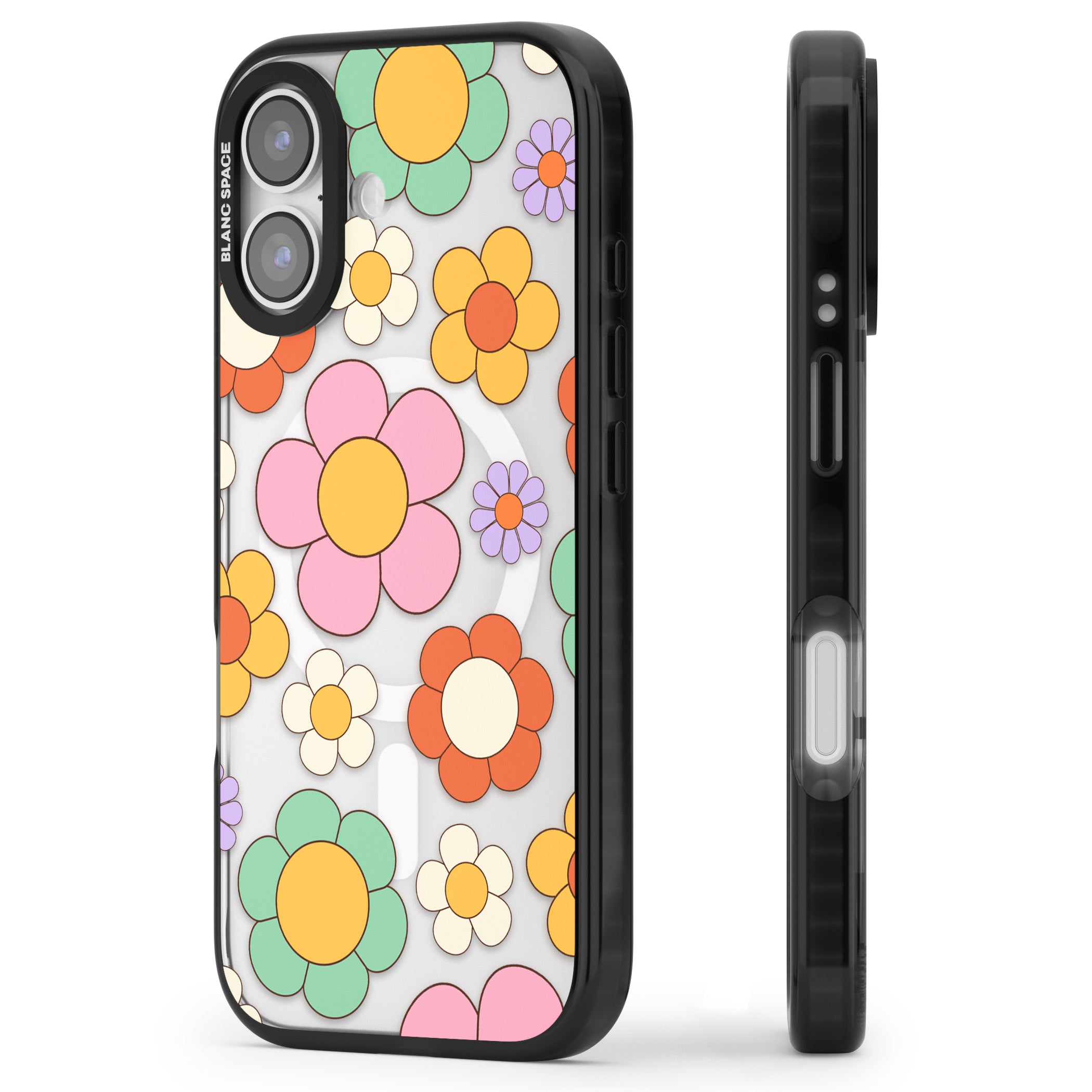 Groovy Blossoms iPhone 17 Impact Pro Black Phone Case Side Profile