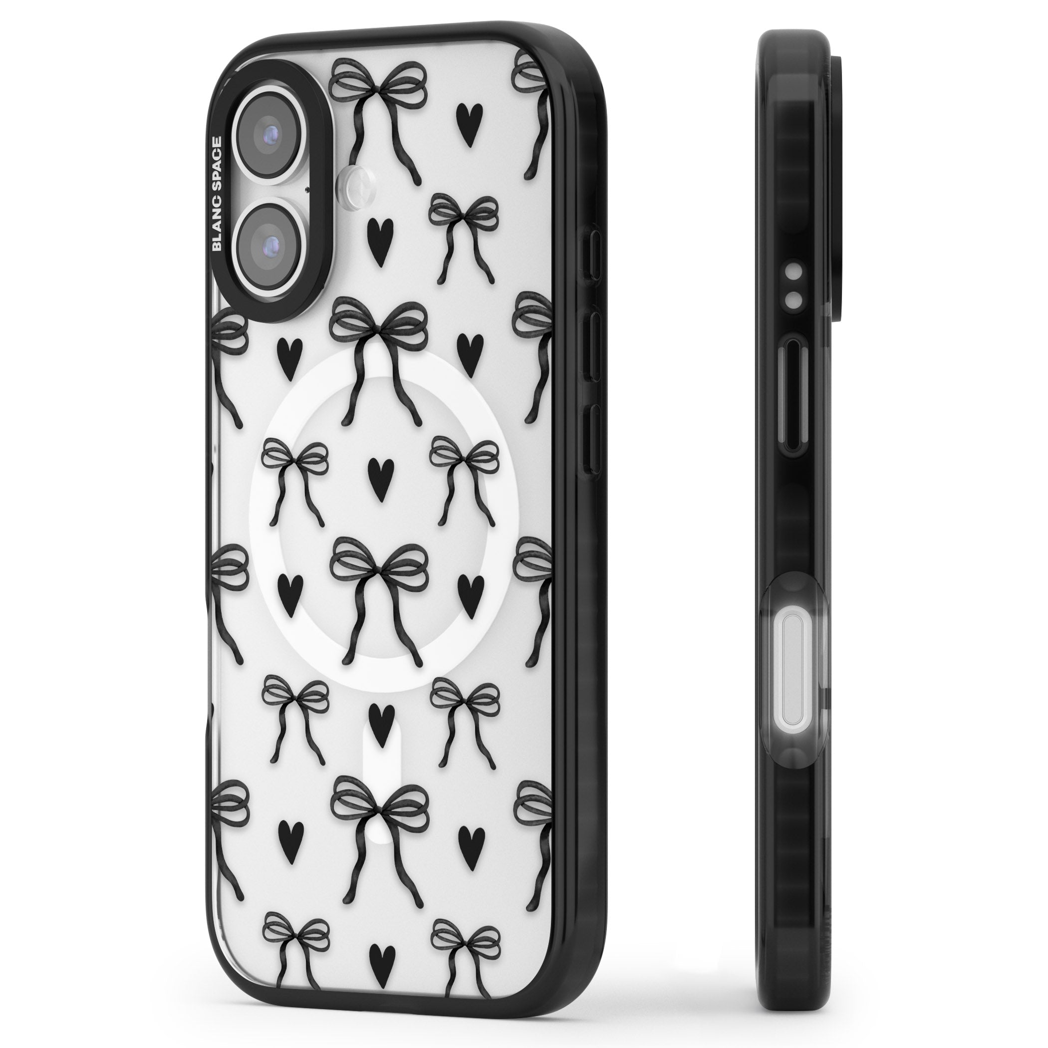 Black Bows & Hearts iPhone 17 Impact Pro Black Phone Case Side Profile