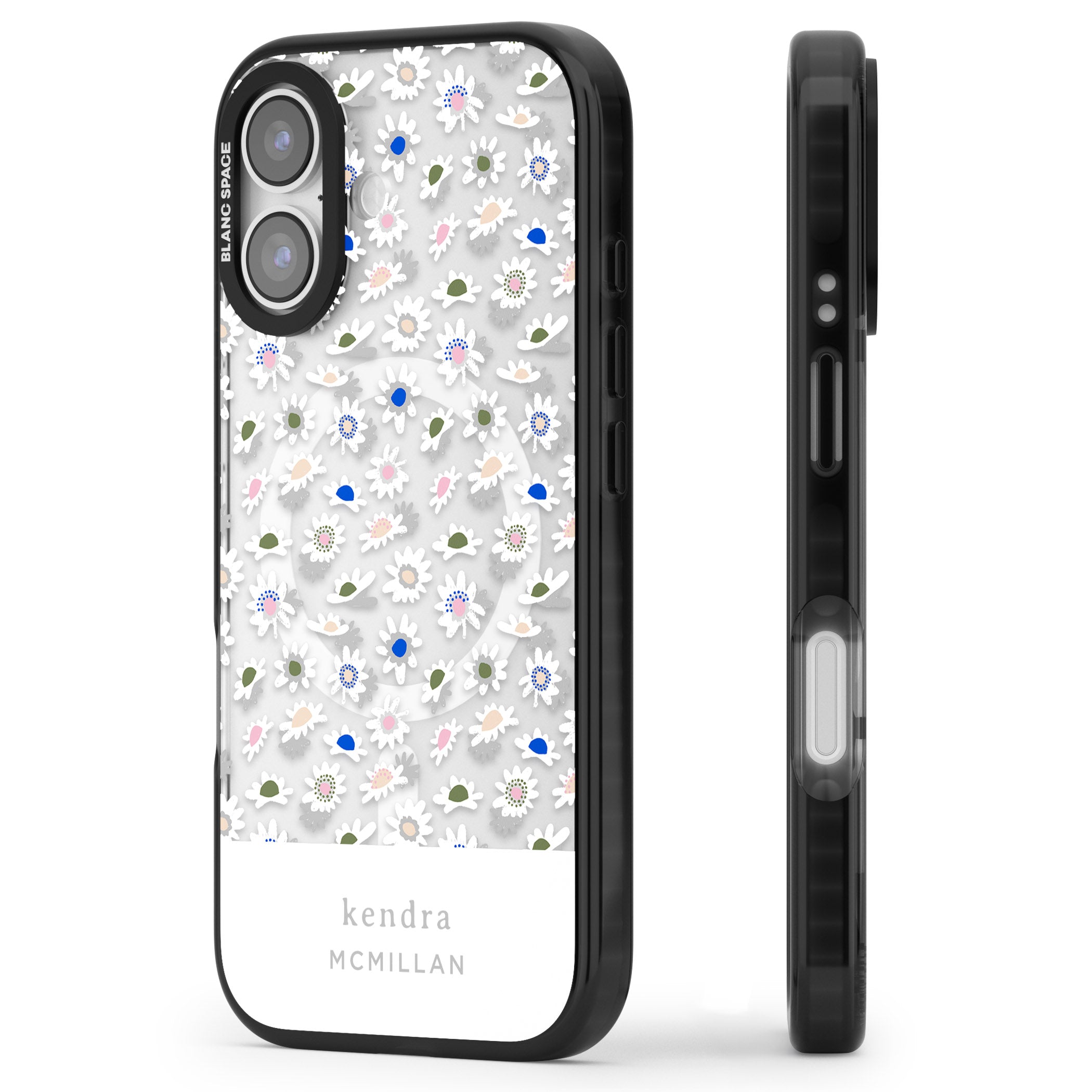 Personalised Grey & White Daisies iPhone 17 Impact Pro Black Phone Case Side Profile