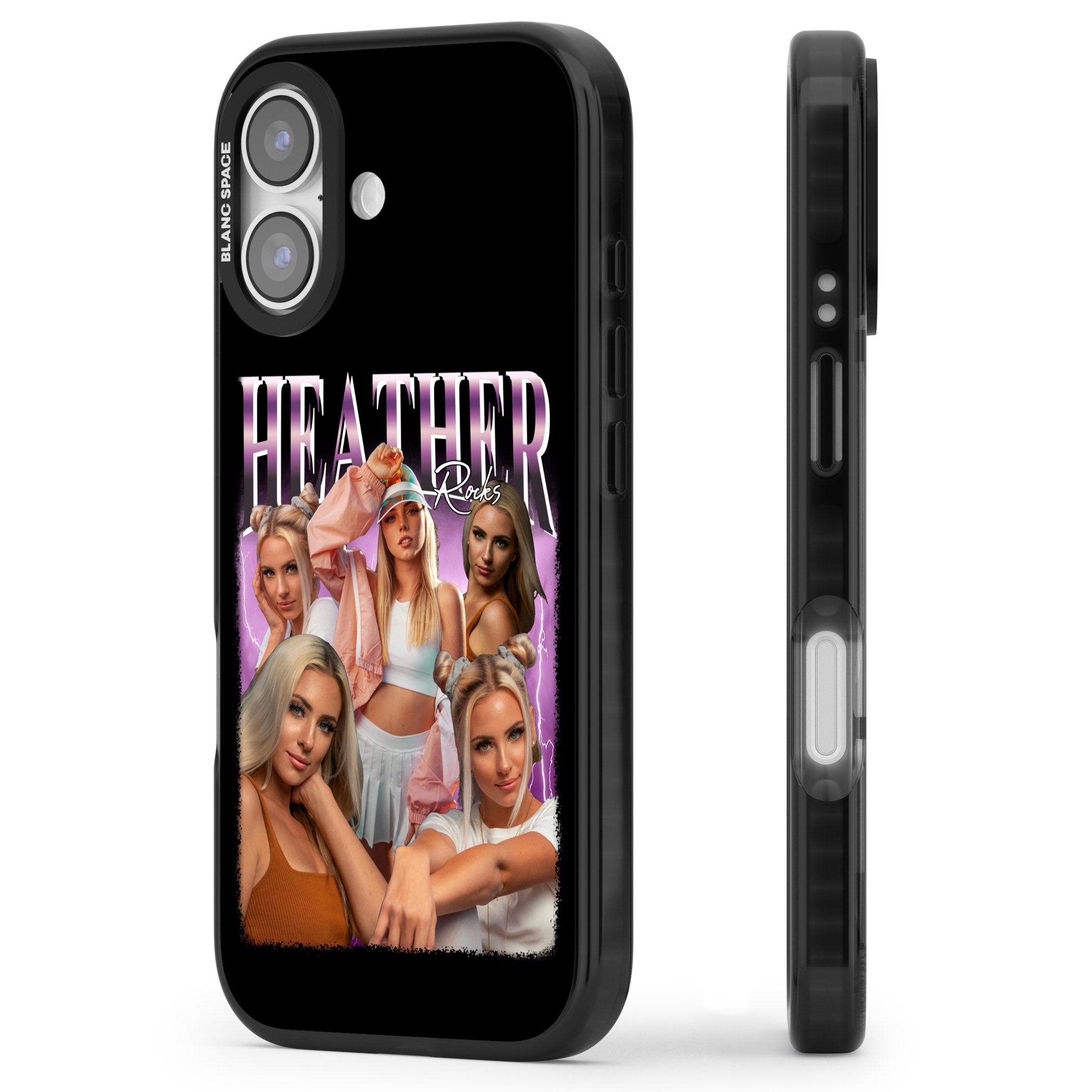 Personalised Airbrush Name & Photo Collage (Pink) iPhone 17 Impact Pro Black Phone Case Side Profile