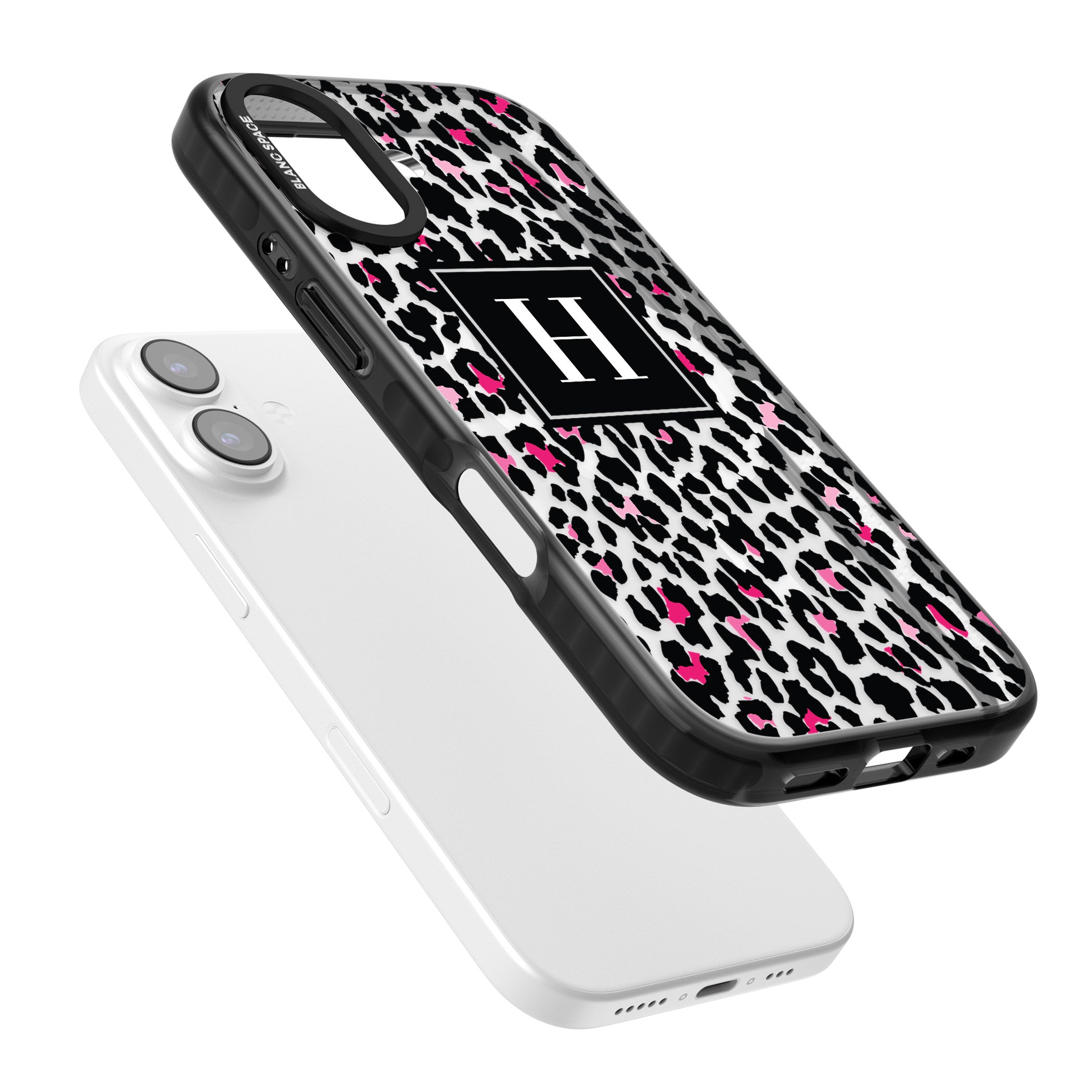 Personalised Clear Pink Leopard Monogram iPhone 17 Impact Pro Black Phone Case Colours