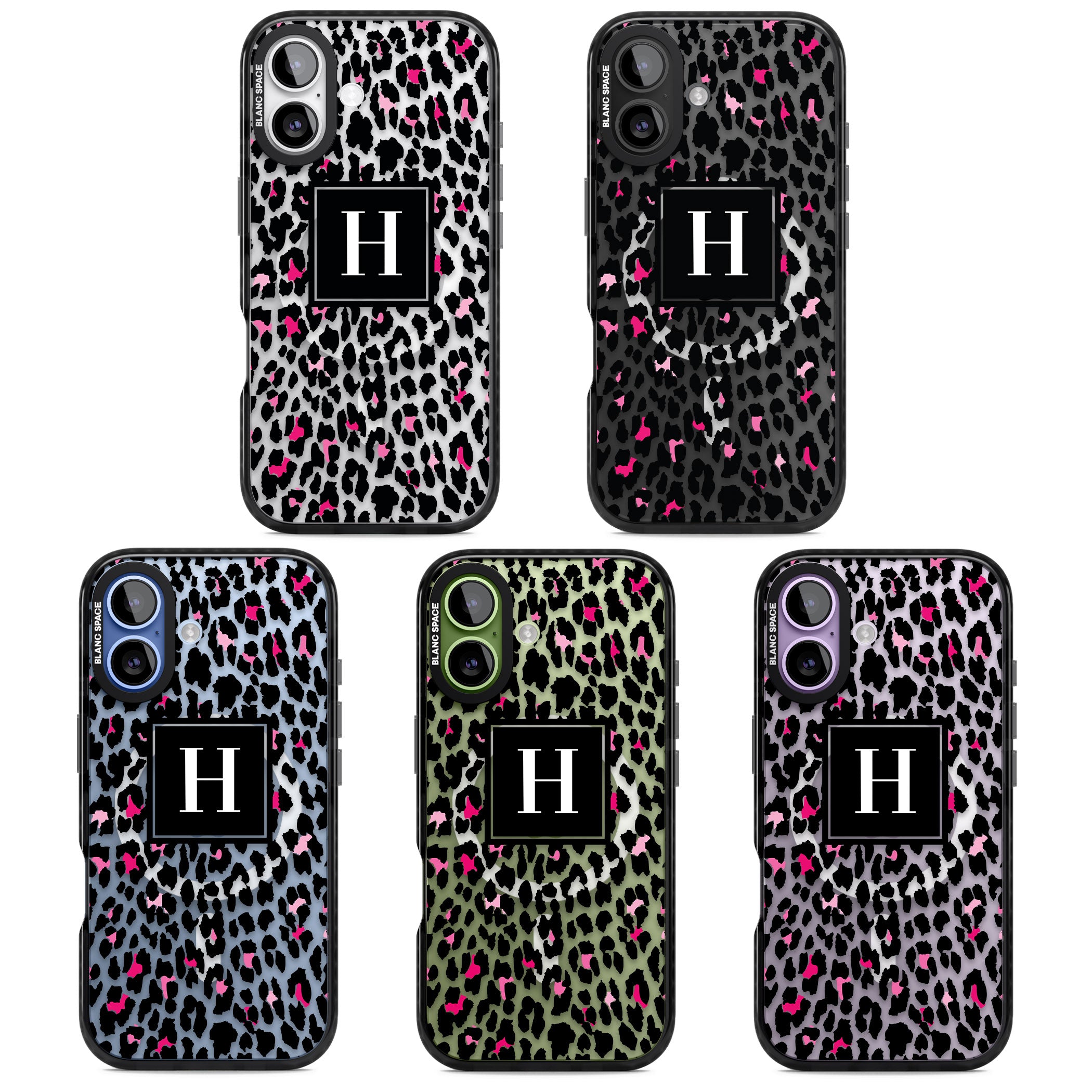 Personalised Clear Pink Leopard Monogram iPhone 17 Impact Pro Black Phone Case APT Impact Protection