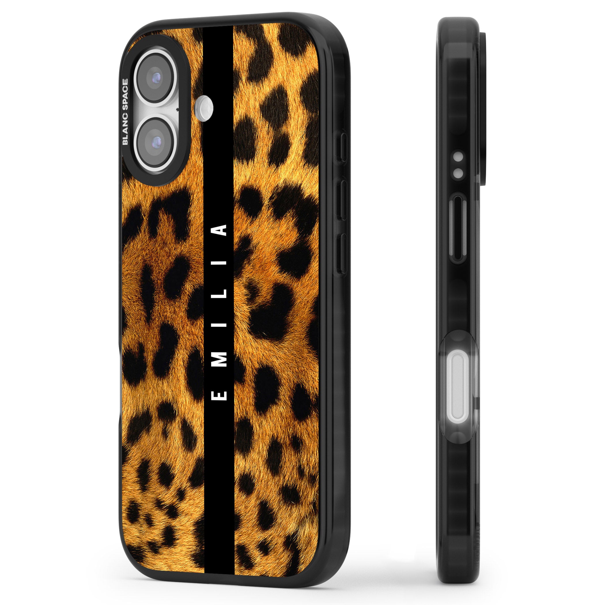Personalised Leopard Print iPhone 17 Impact Pro Black Phone Case Side Profile