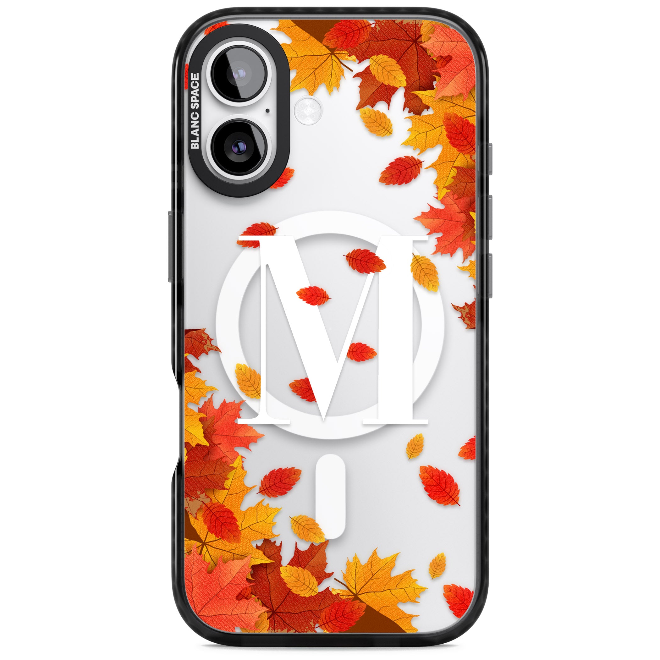 Personalised Autumn Leaves Monogram iPhone 17 Impact Pro Black Phone Case