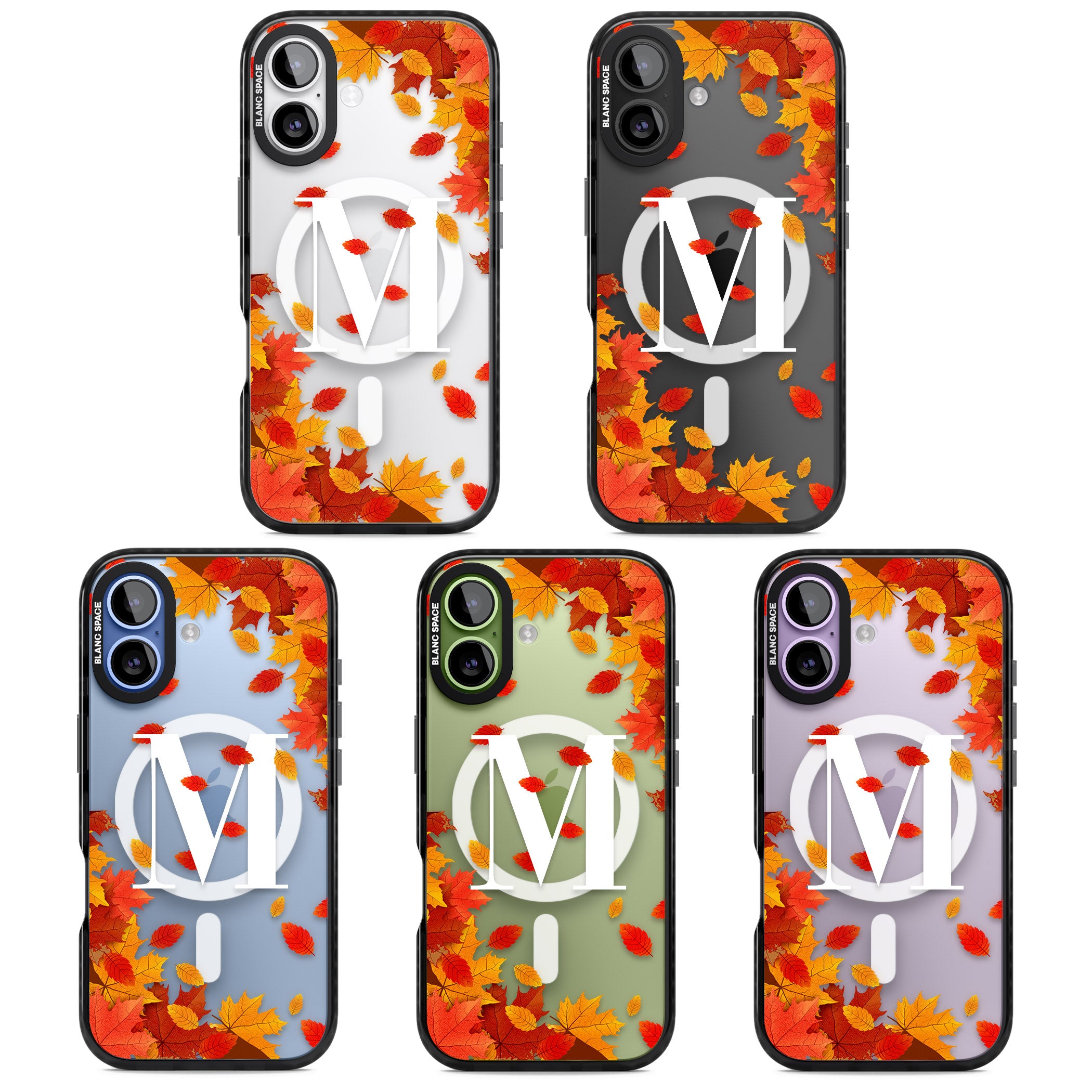 Personalised Autumn Leaves Monogram iPhone 17 Impact Pro Black Phone Case APT Impact Protection