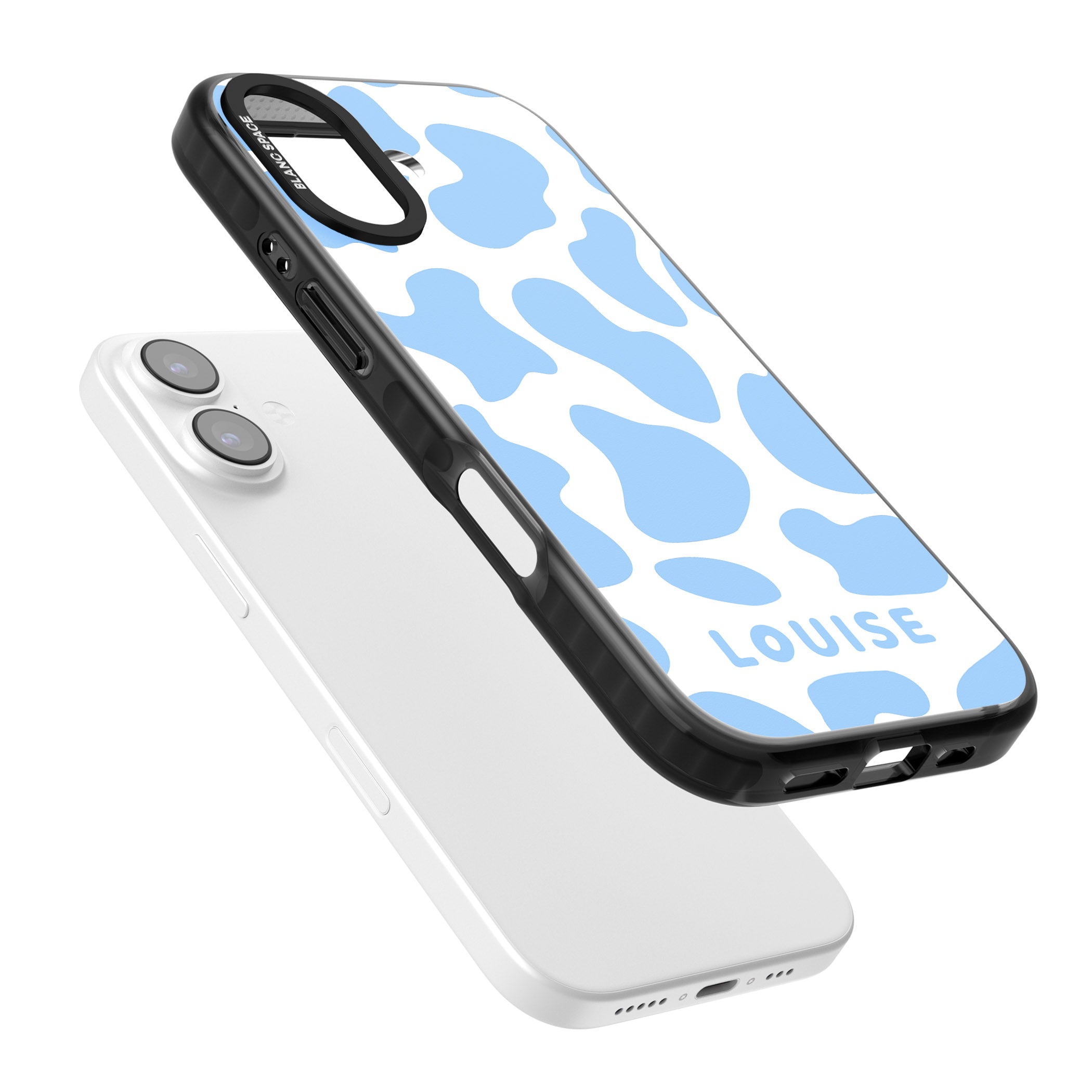 Personalised Blue And White Cow Print iPhone 17 Impact Pro Black Phone Case Colours