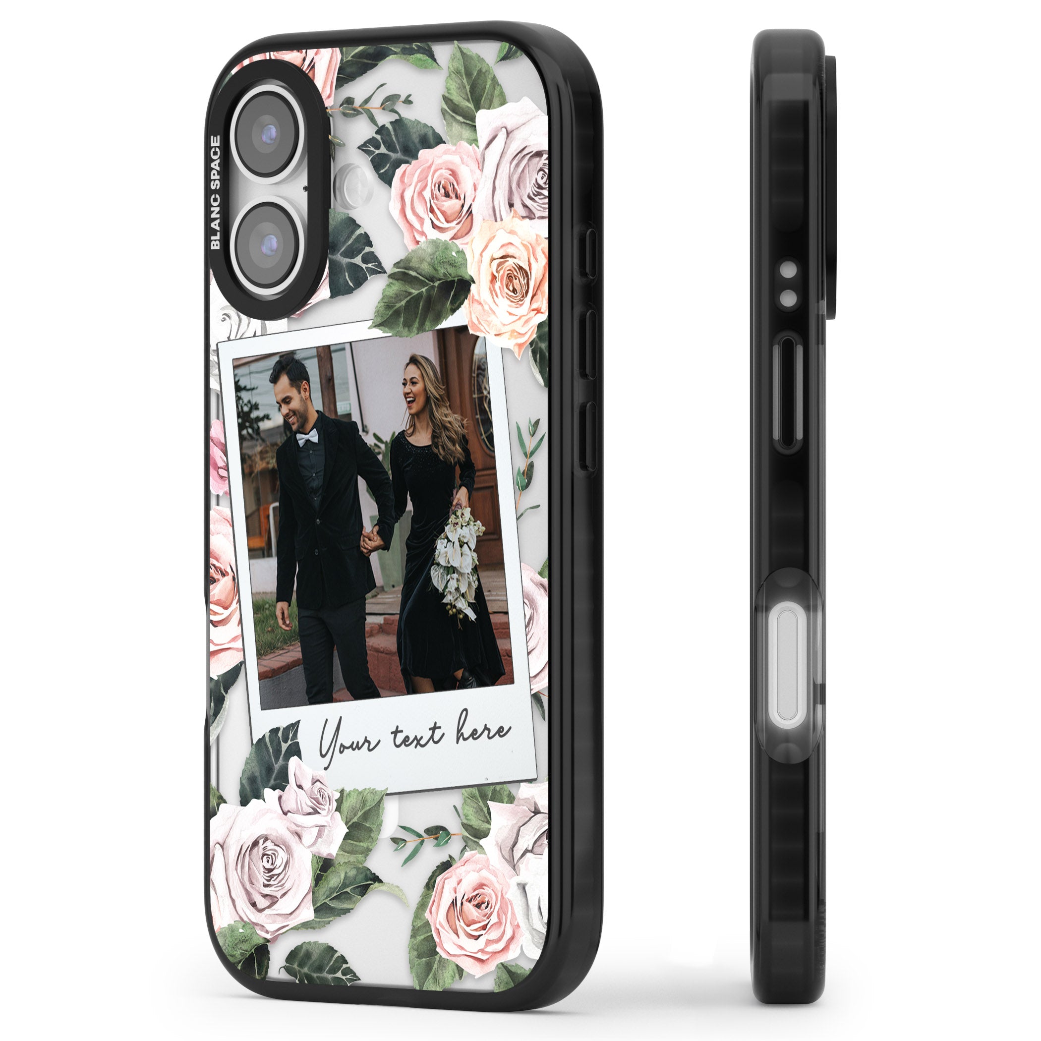 Personalised Floral Instant Camera Photo iPhone 17 Impact Pro Black Phone Case Side Profile