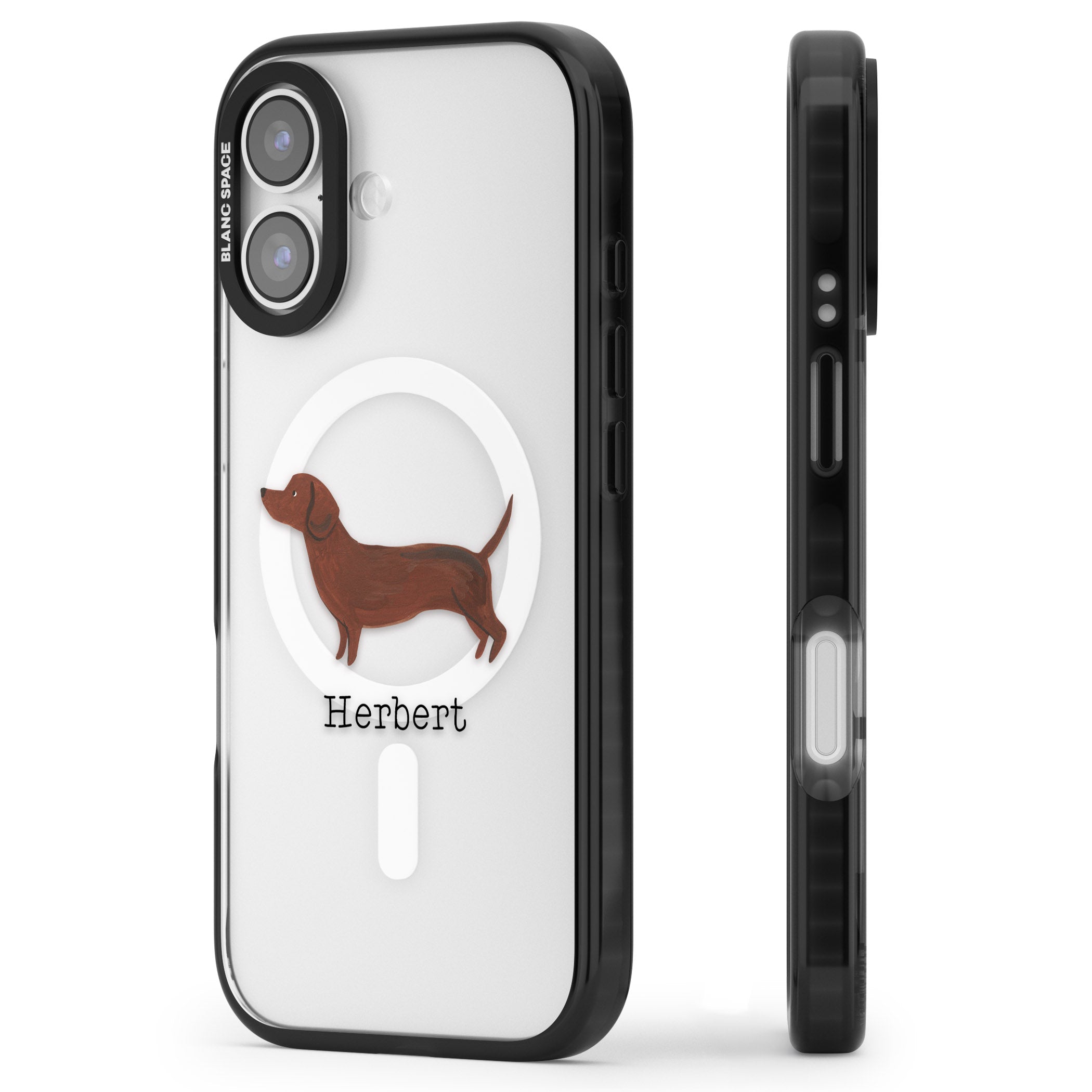Personalised Sausage Dog iPhone 17 Impact Pro Black Phone Case Side Profile
