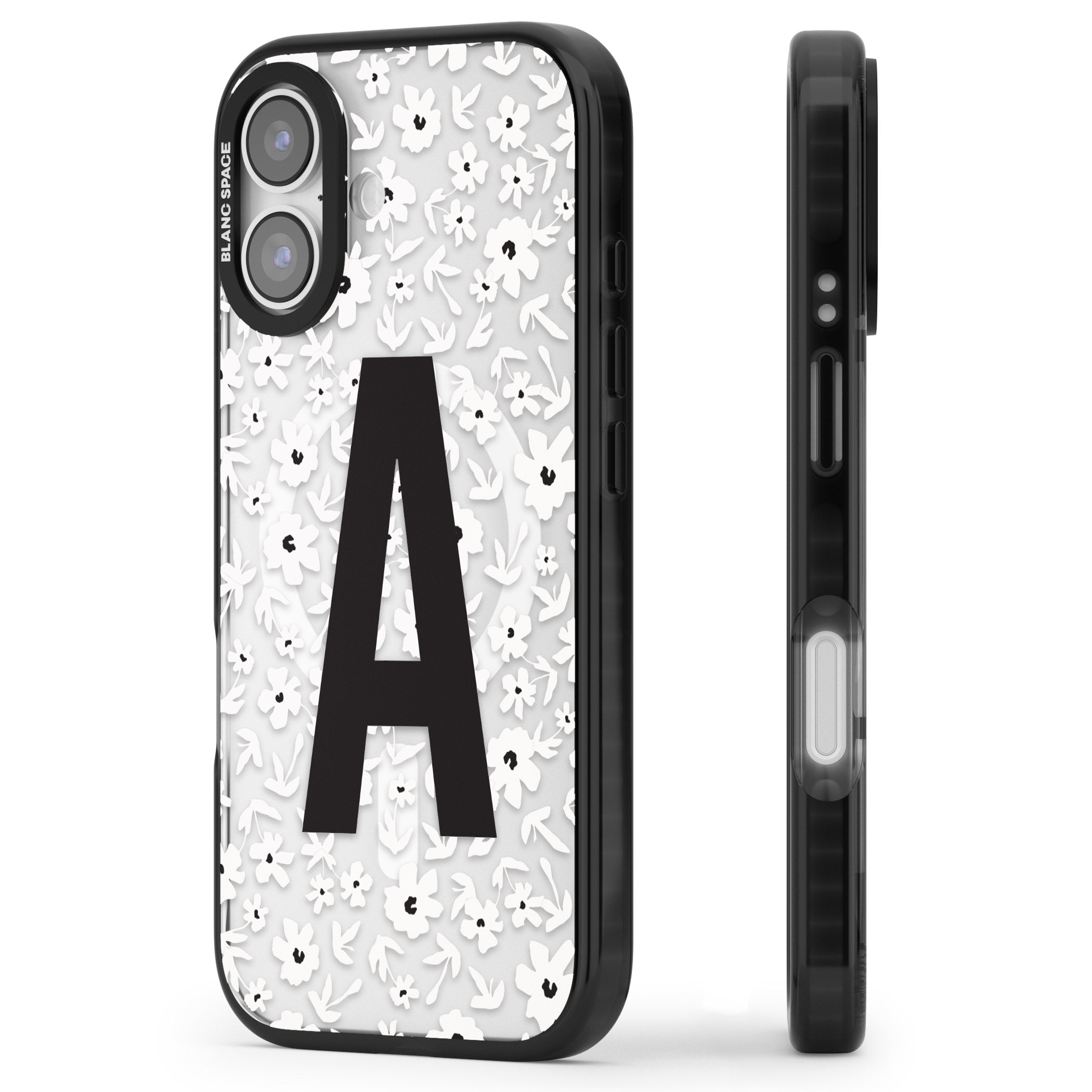 Personalised Bold Initial Floral iPhone 17 Impact Pro Black Phone Case Side Profile