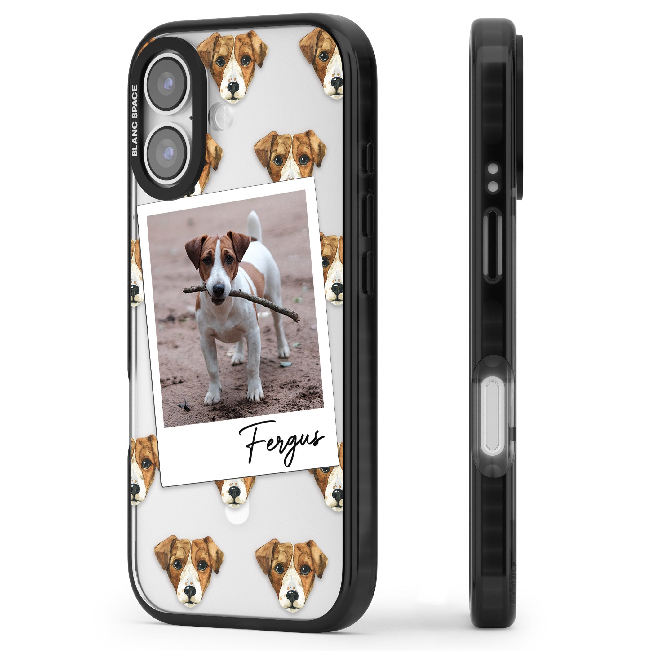 Personalised Jack Russell Instant Camera Photo iPhone 17 Impact Pro Black Phone Case Side Profile