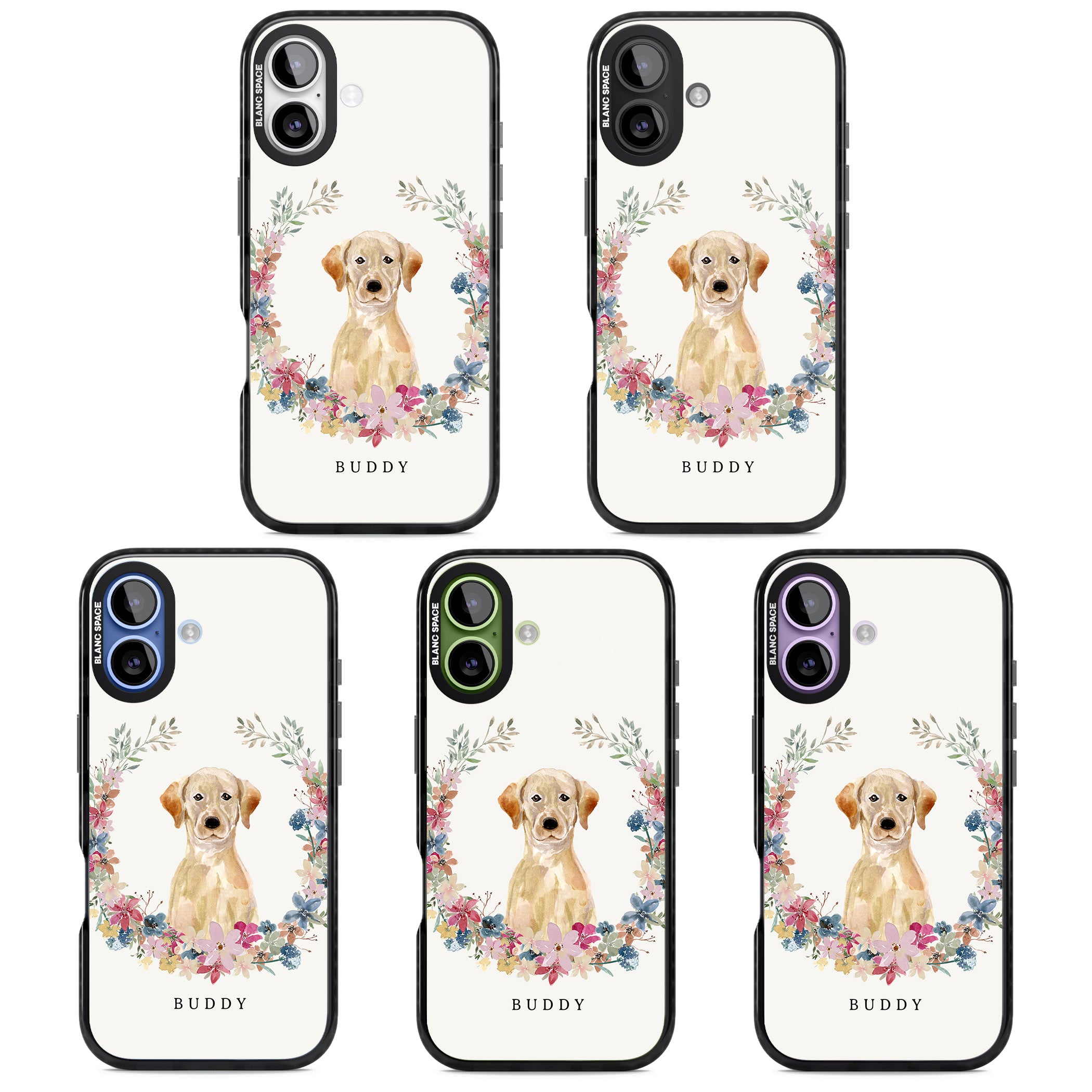 Personalised Yellow Labrador Retriever Floral Portrait iPhone 17 Impact Pro Black Phone Case APT Impact Protection