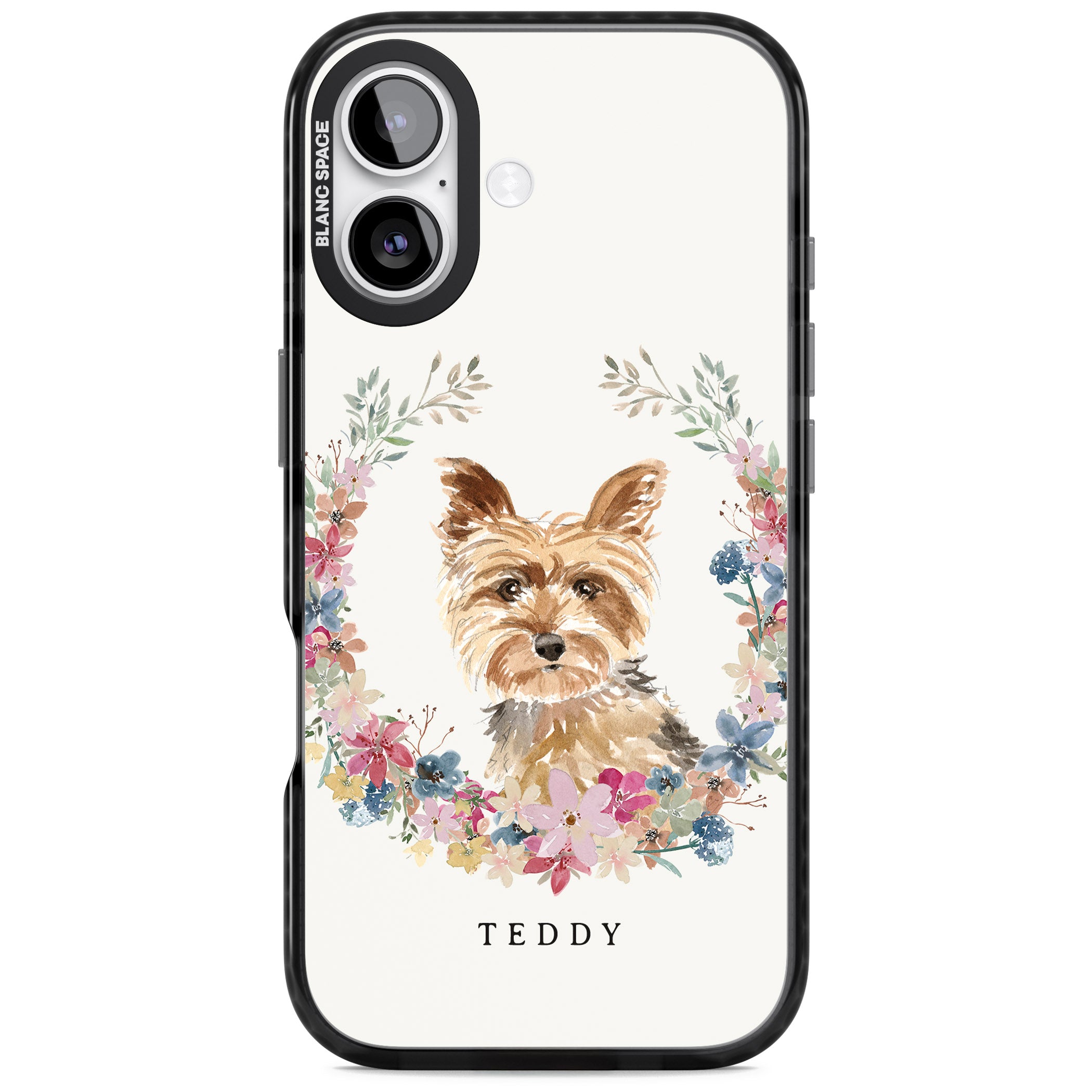 Personalised Yorkshire Terrier Floral Portrait iPhone 17 Impact Pro Black Phone Case