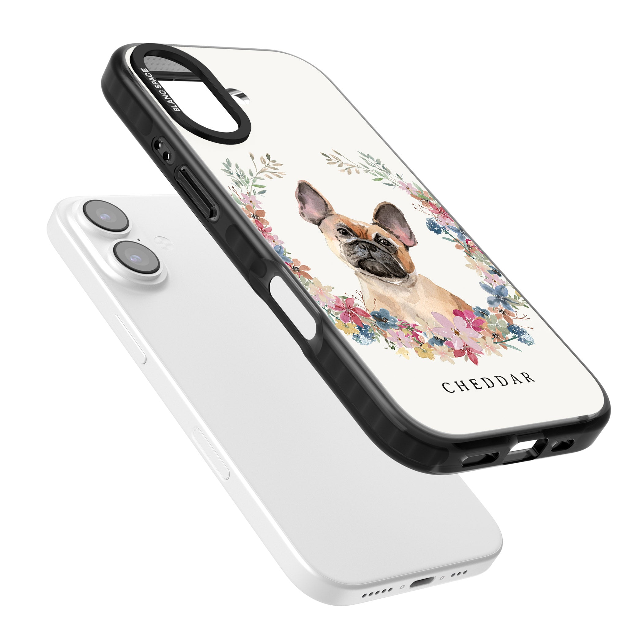 Personalised Tan French Bulldog Floral Portrait iPhone 17 Impact Pro Black Phone Case Colours