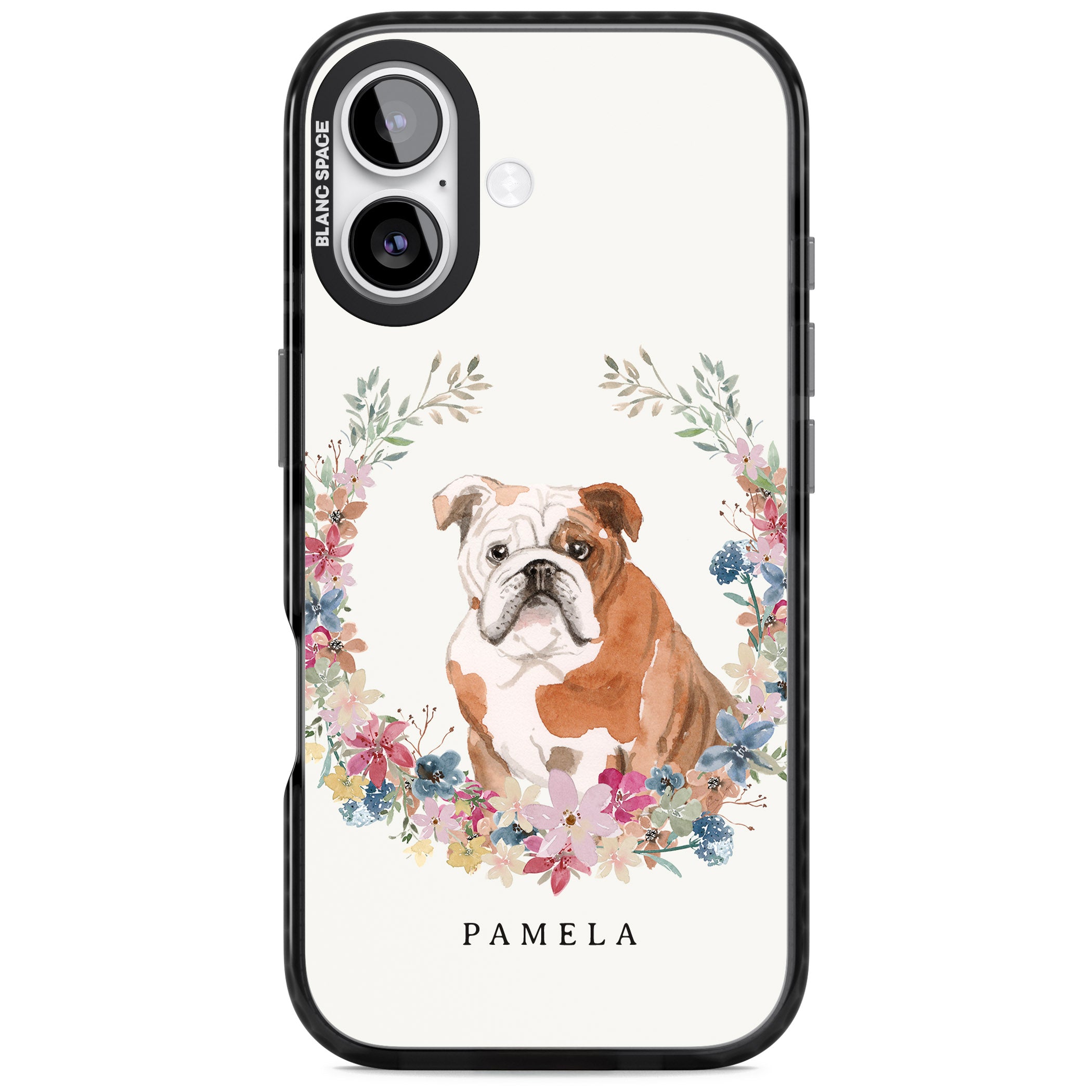 Personalised English Bulldog Floral Portrait iPhone 17 Impact Pro Black Phone Case