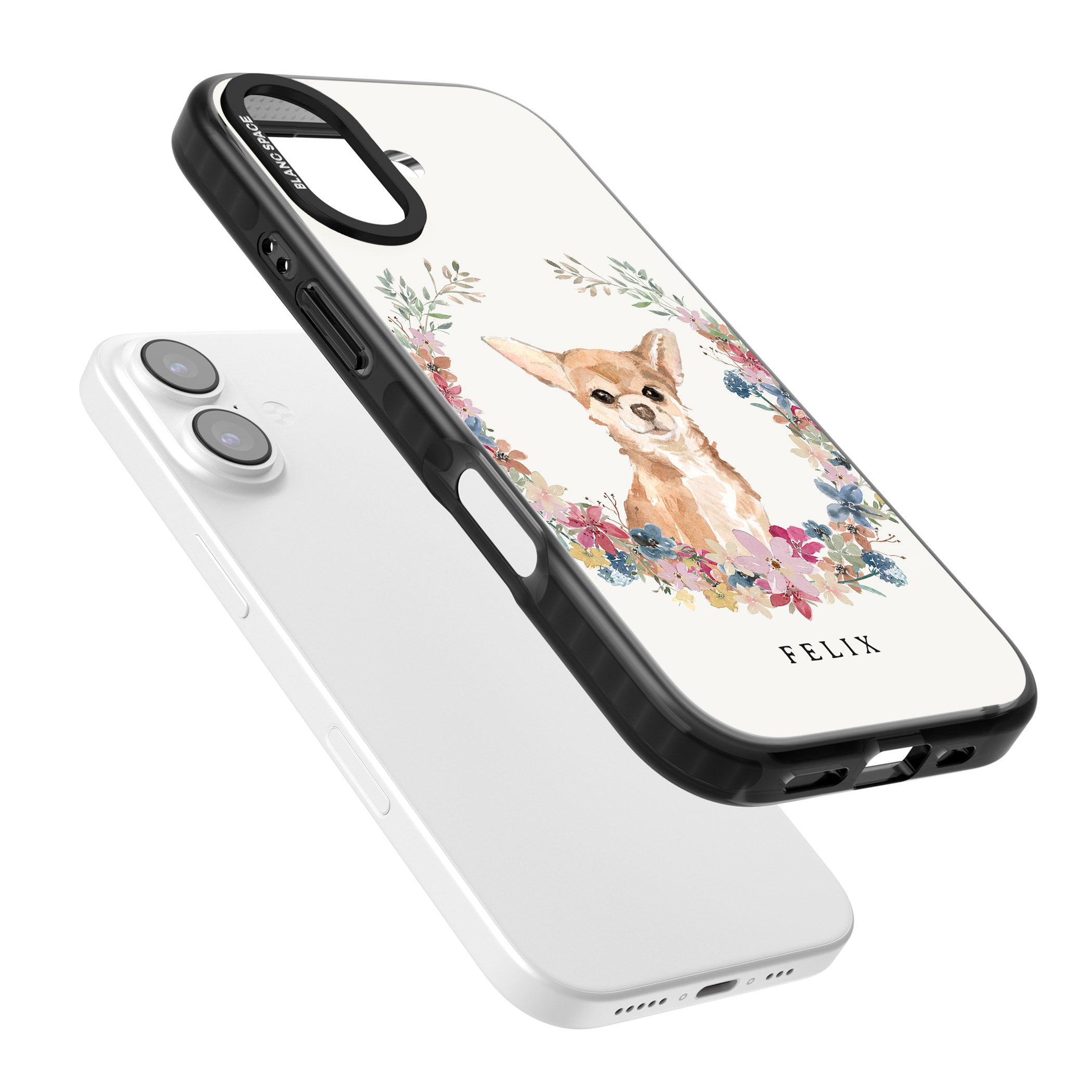 Personalised Chihuahua Floral Portrait iPhone 17 Impact Pro Black Phone Case Colours