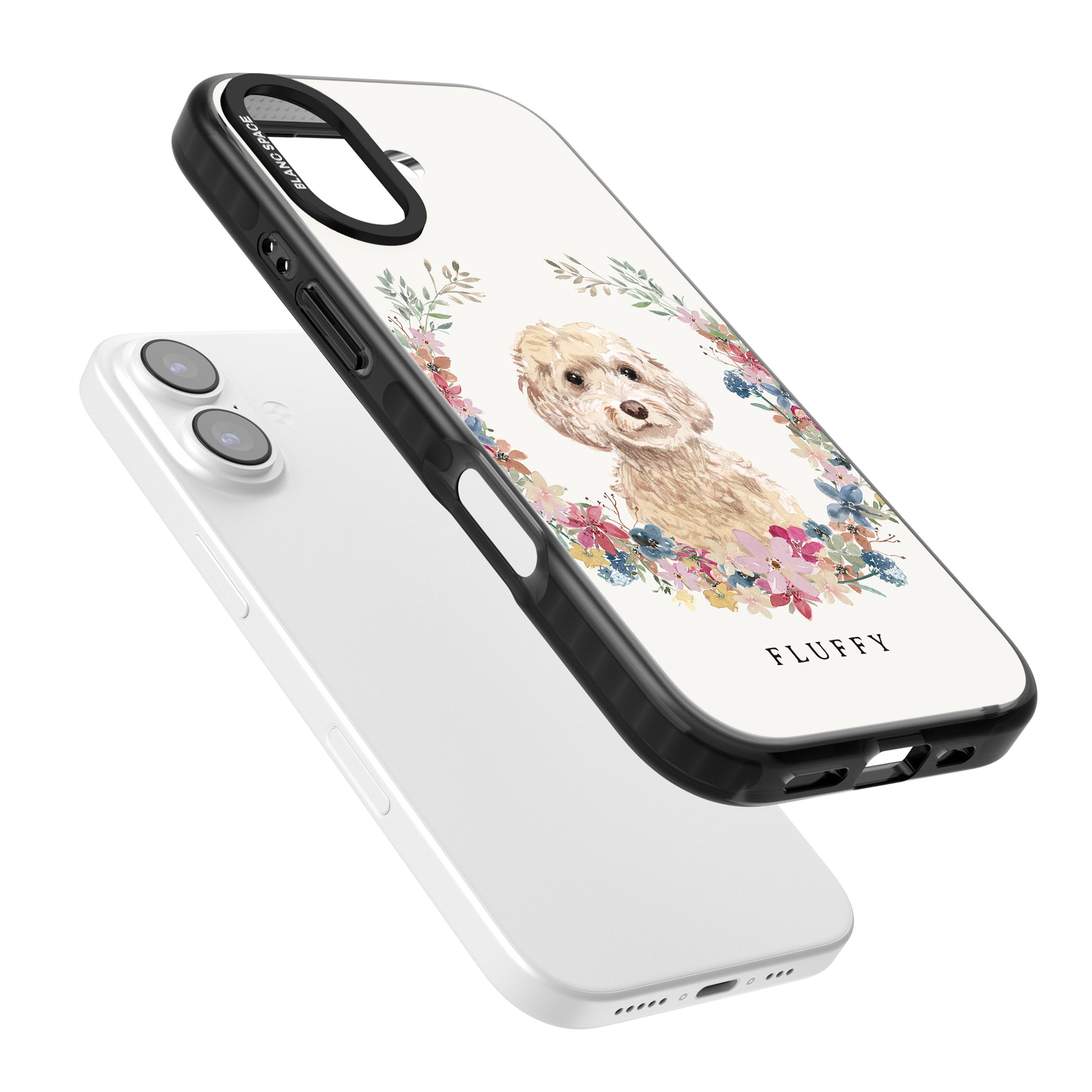 Personalised Champagne Cockapoo Floral Portrait iPhone 17 Impact Pro Black Phone Case Colours