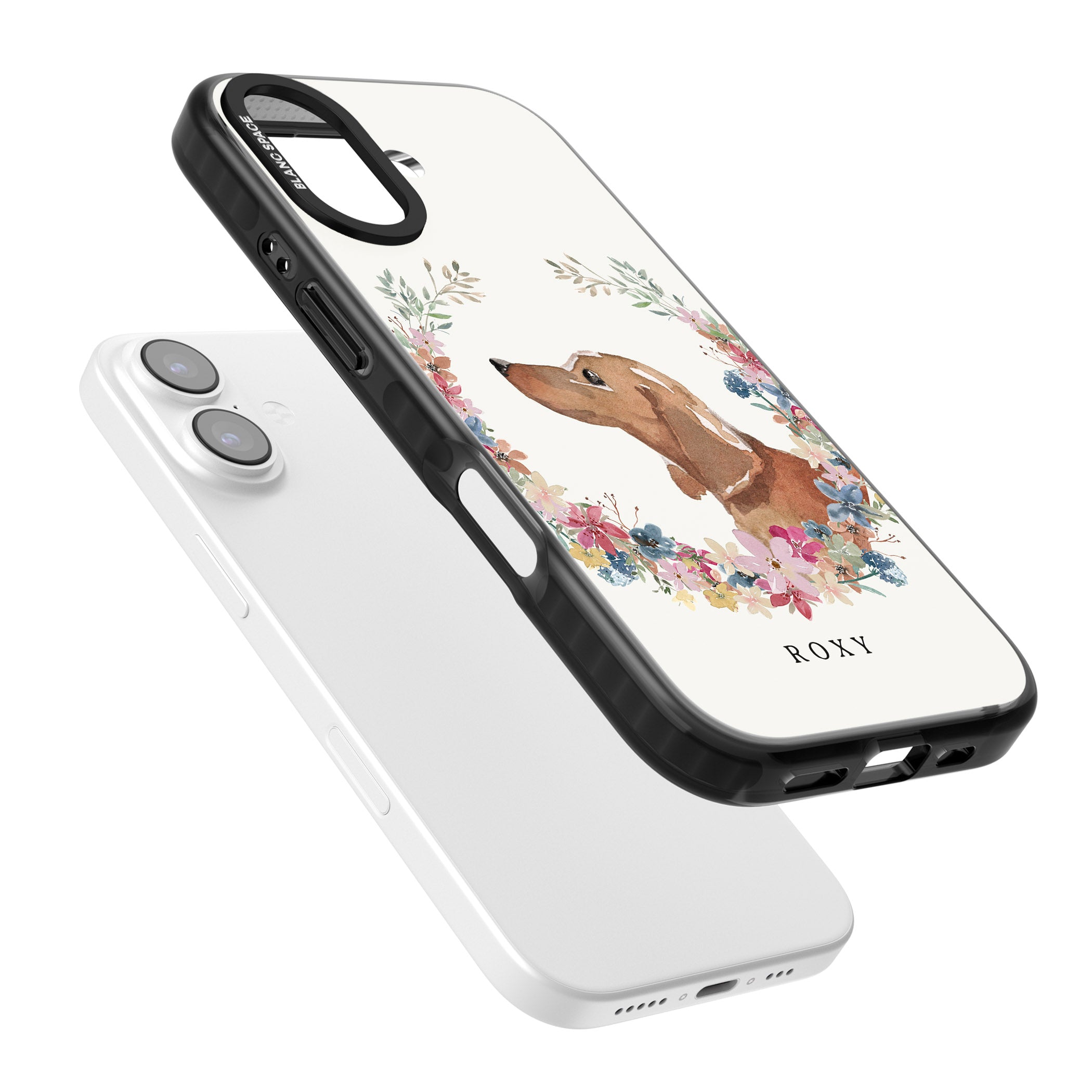 Personalised Tan Dachshund Floral Portrait iPhone 17 Impact Pro Black Phone Case Colours